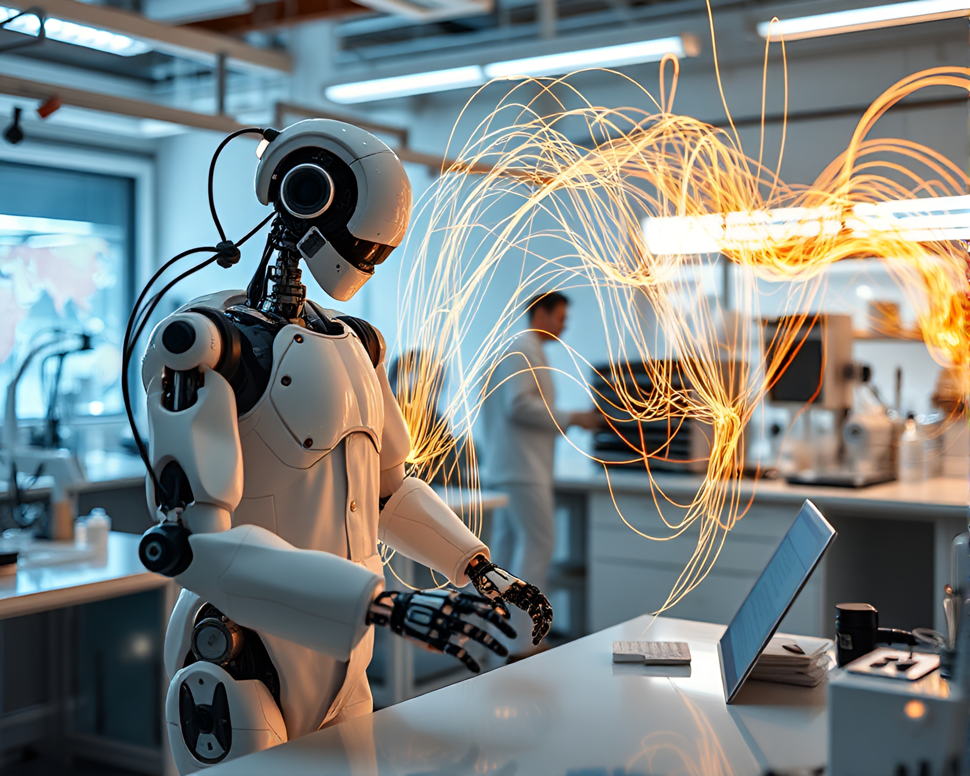 Robotic Fiber Optics in Kinetic Art Laboratory – free AI stock image