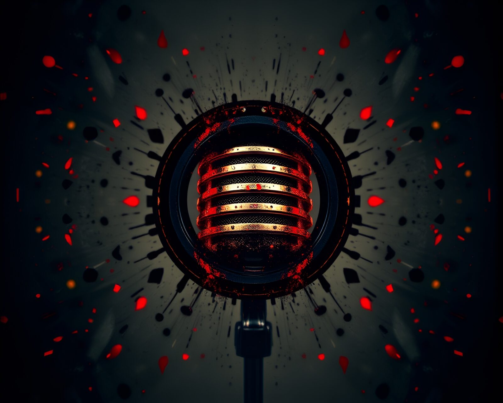 Colorful microphone design with artistic splatter paint style