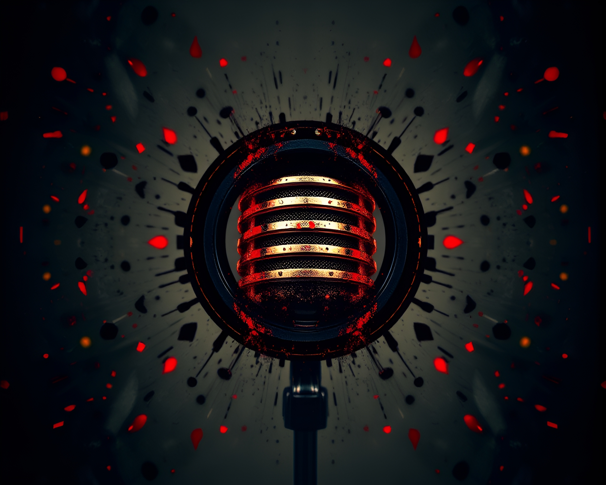 Symmetrical Splatter Art Microphone with Lens Vignette – free AI stock image