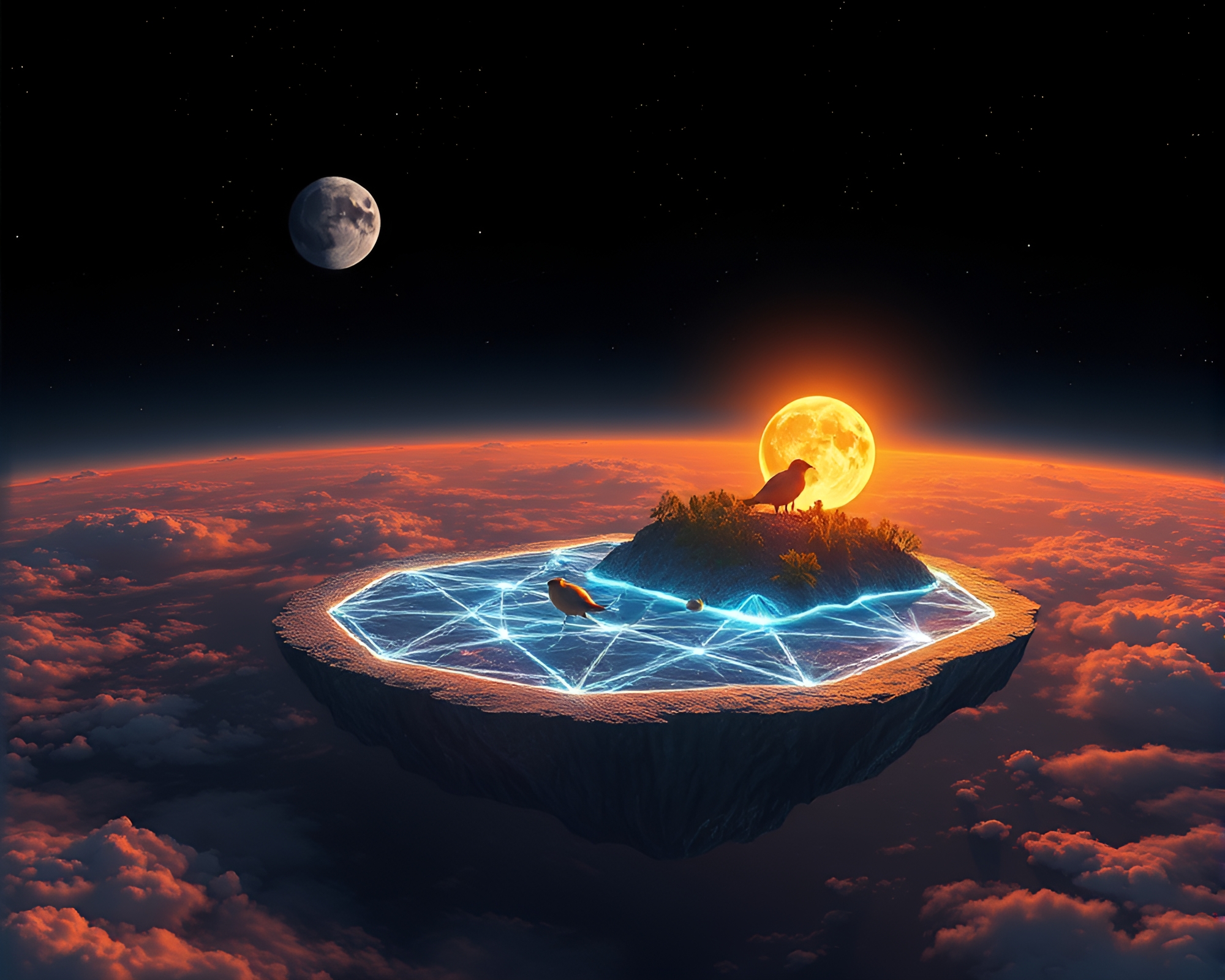 Ethereal Floating Island Glowing Under Solar Flare Sky – free AI stock image