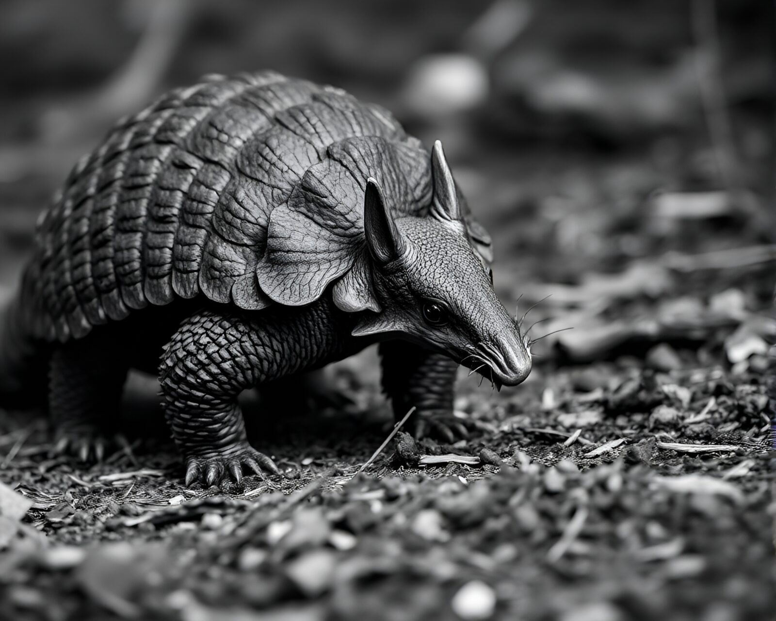 Mysterious armadillo framed by mist in dim lighting