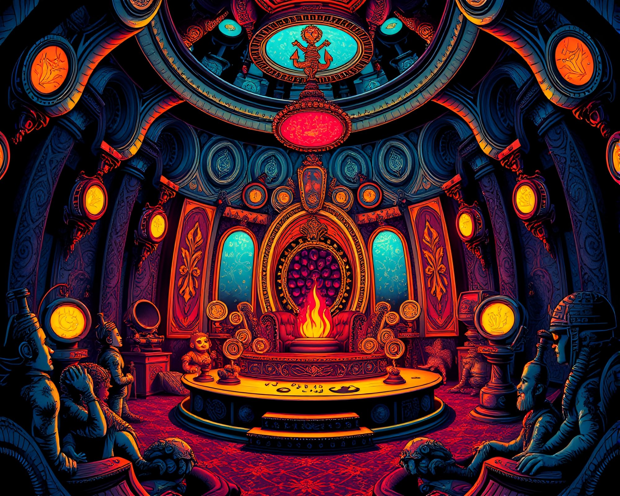 Distorted Submarine Throne Room Glow Tattoo Art – free AI stock image