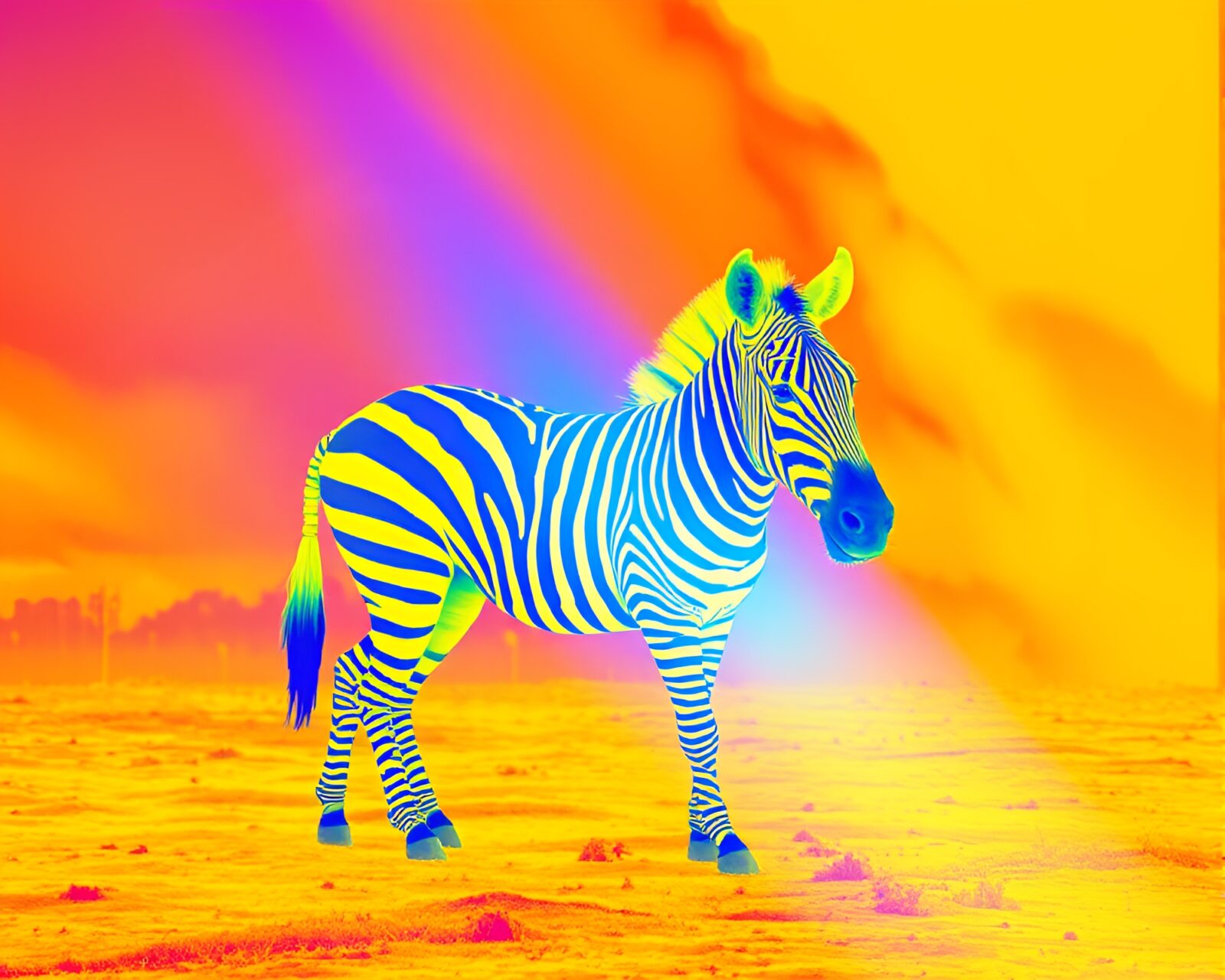 Zebra glowing in colorful thermal imaging backdrop