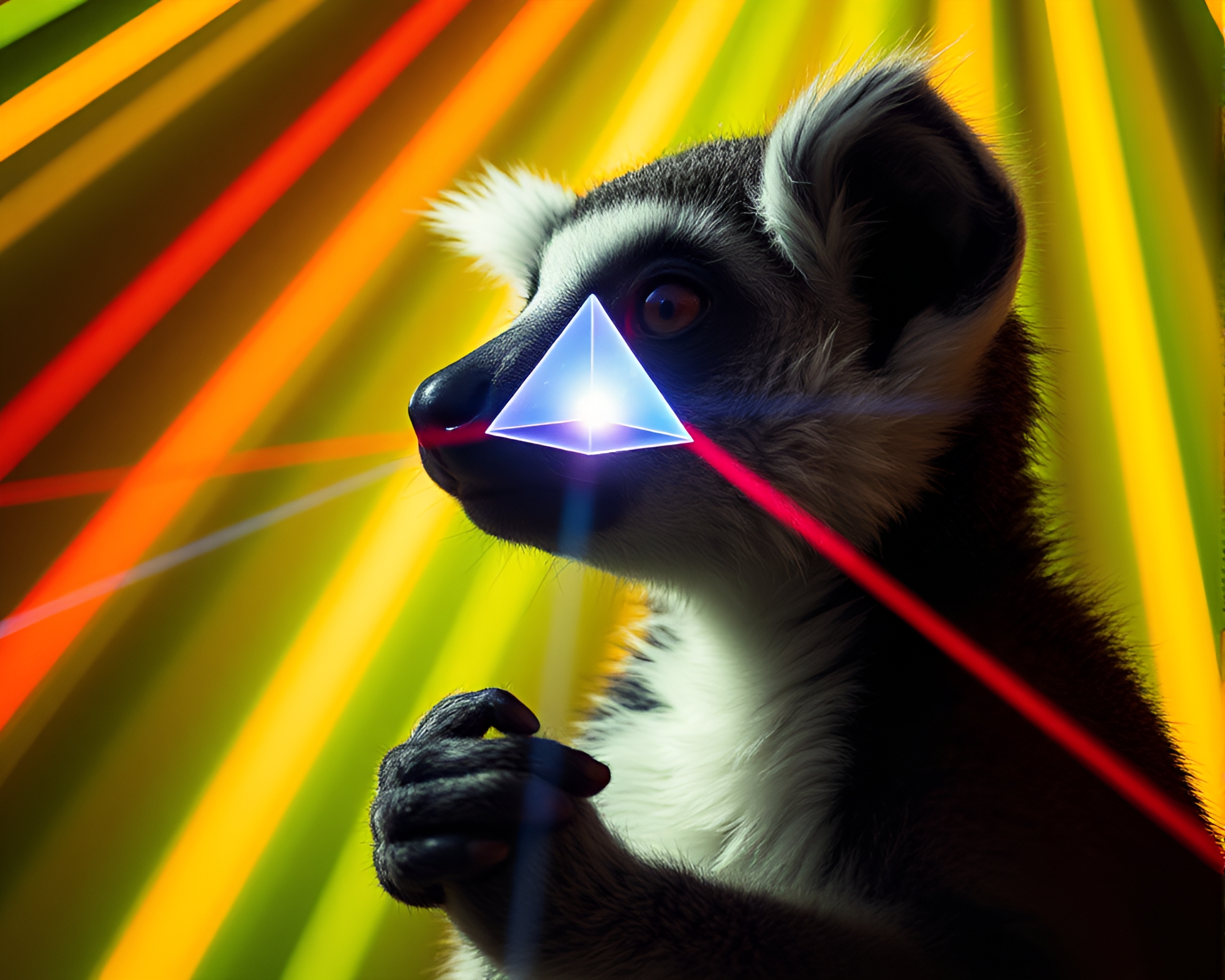 Lemur Prism Refraction in Dystopian Laser Maze – free AI stock image