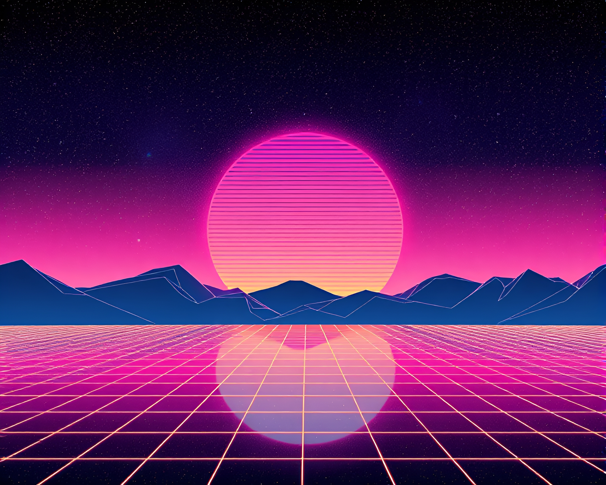 Retro Wave Grid Reflected on Cyberpunk Starlit Sky – free AI stock image