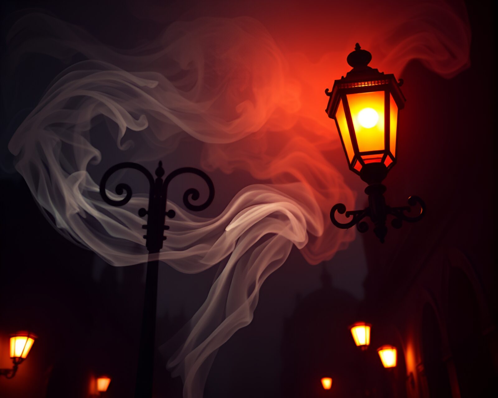 Dark voxel art scene of swirling smoke under eerie light.