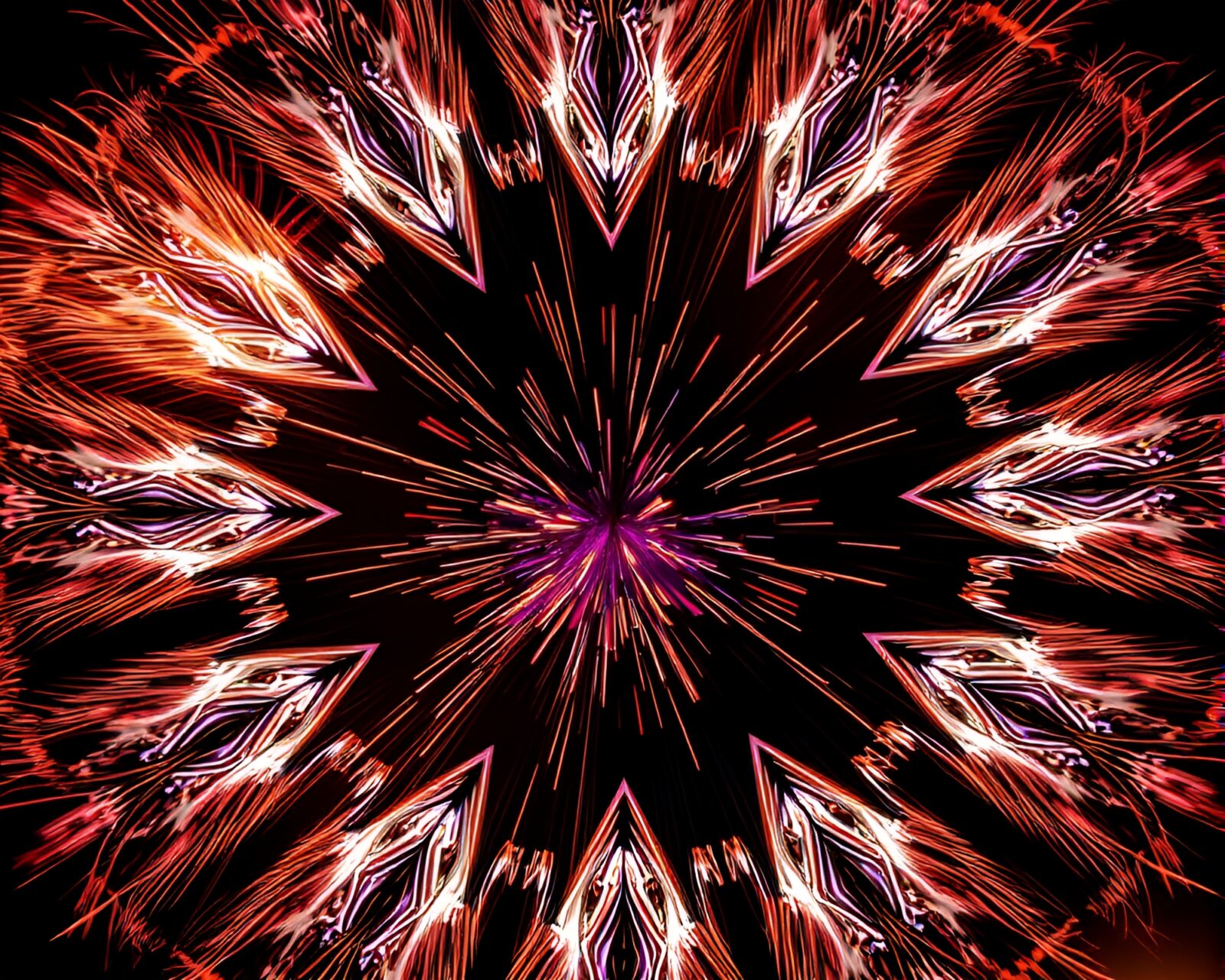 Long exposure photo of goblin-themed fireworks display with vibrant colors