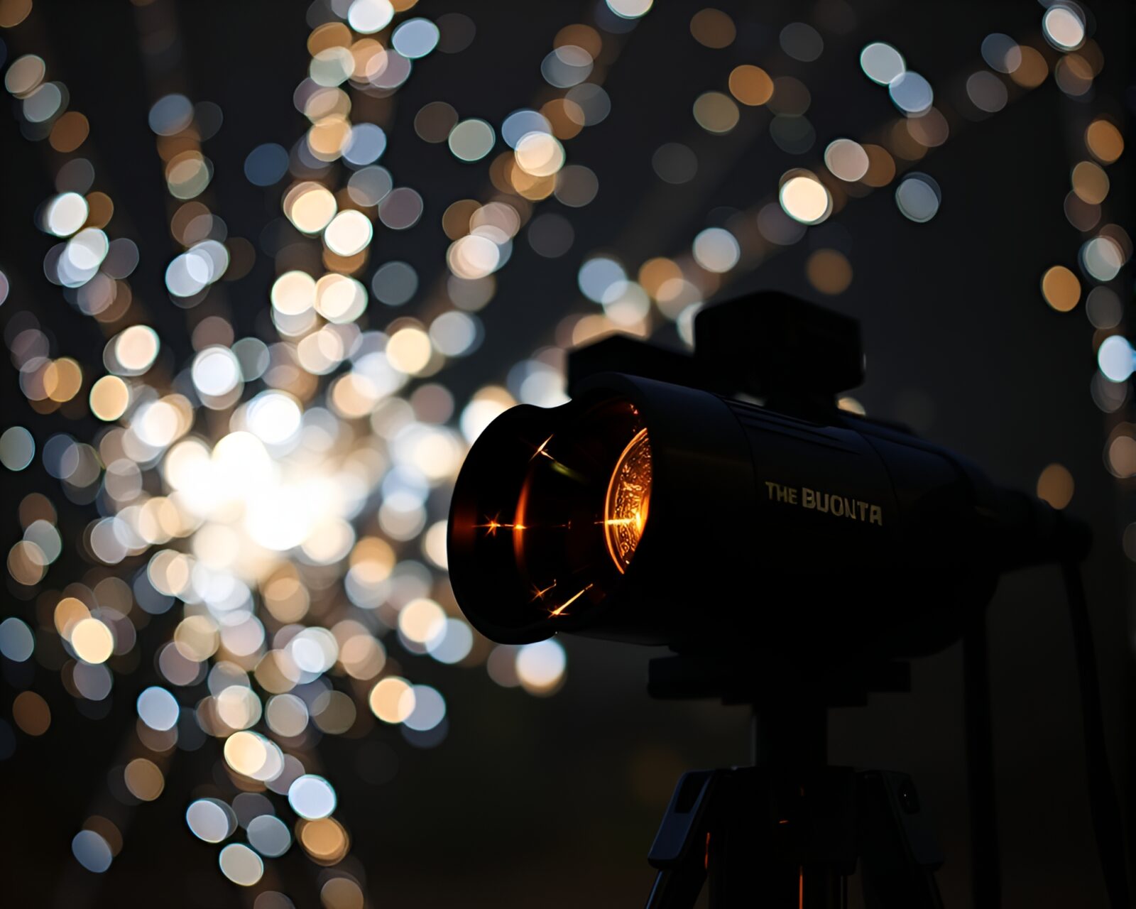 Glowing binoculars amidst twinkling fairy lights art installation
