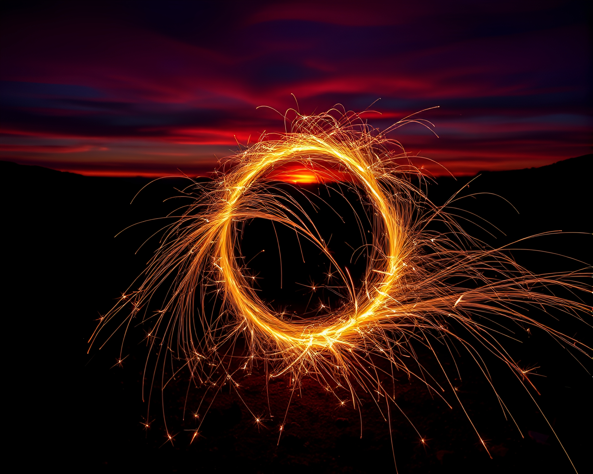 Scorpion Silhouette with Sparkler Trails at Sunset – free AI stock image