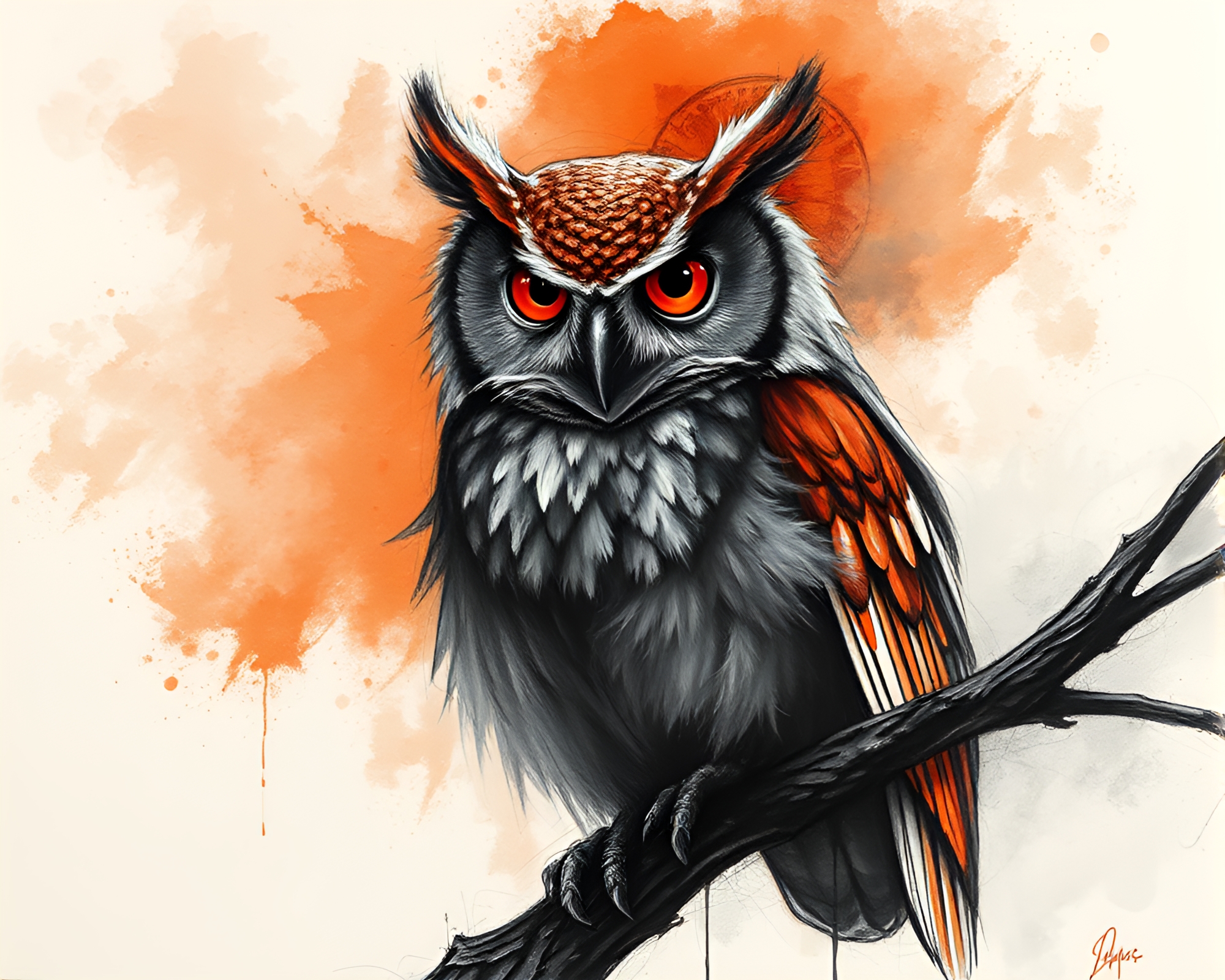 Clockwork Owl Charcoal Sketch in Infrared Warmth – free AI stock image