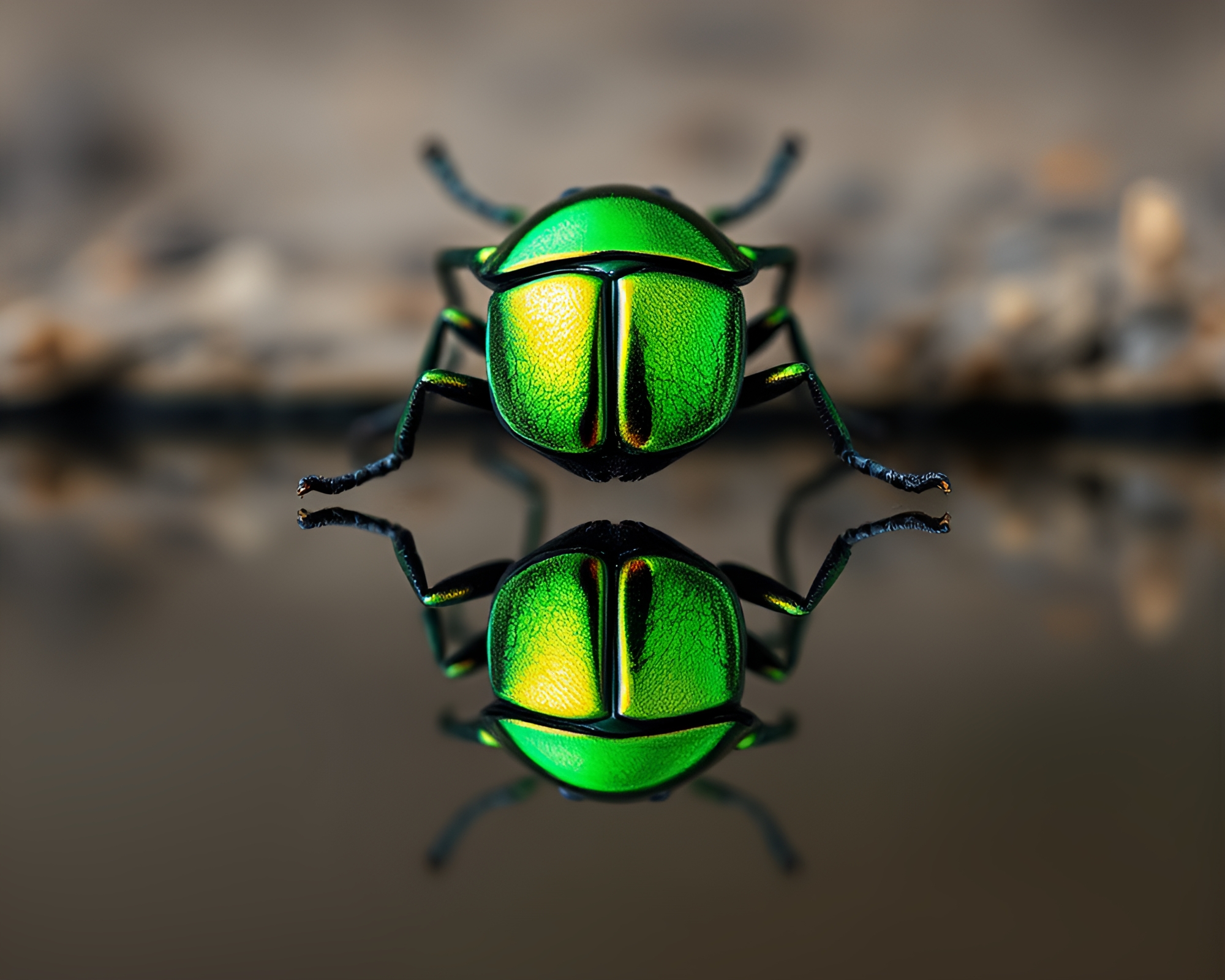 Beetle Double Reflection in Bronze Sheen – free AI stock image
