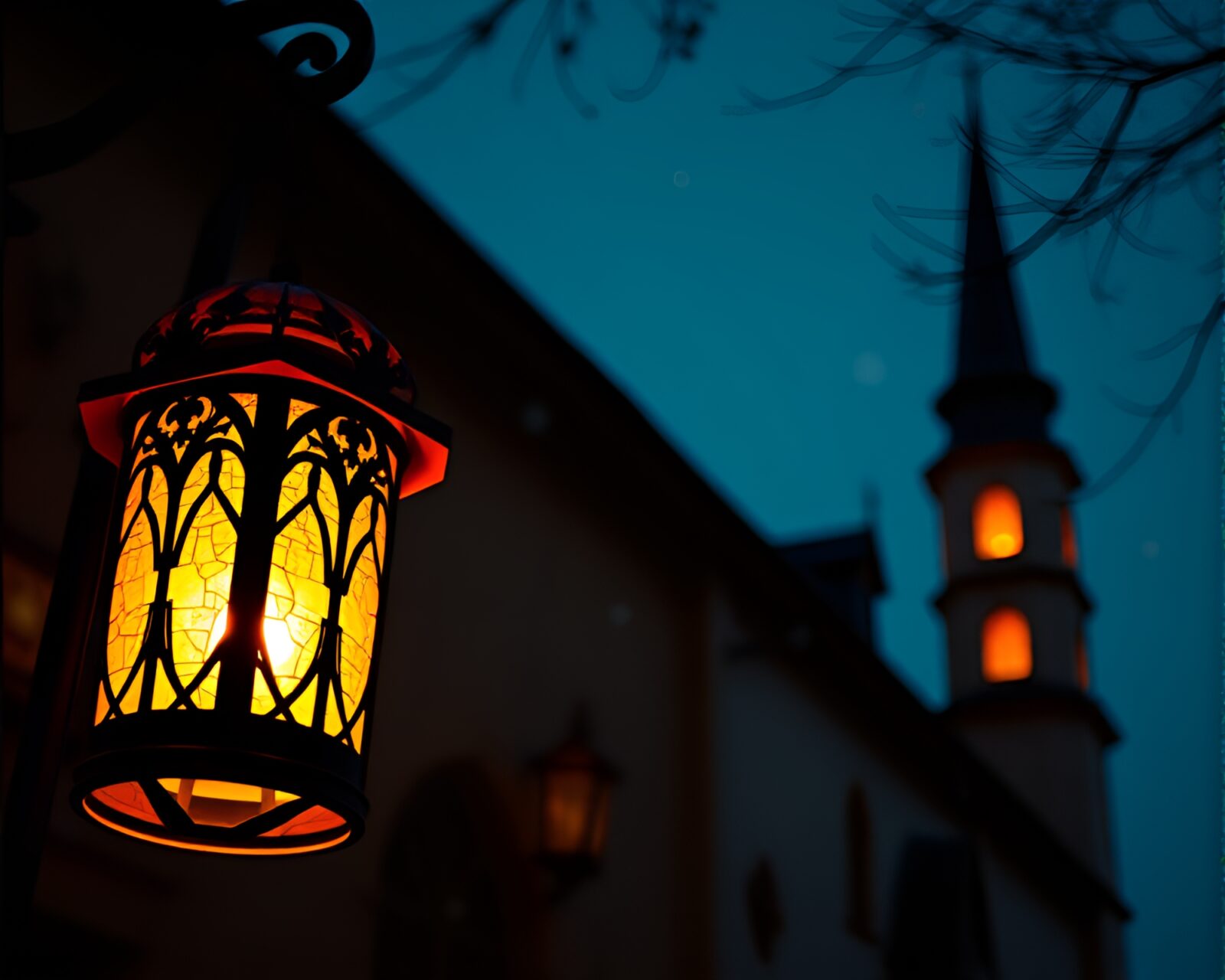 Abstract mosaic of paper lantern in church candlelight
