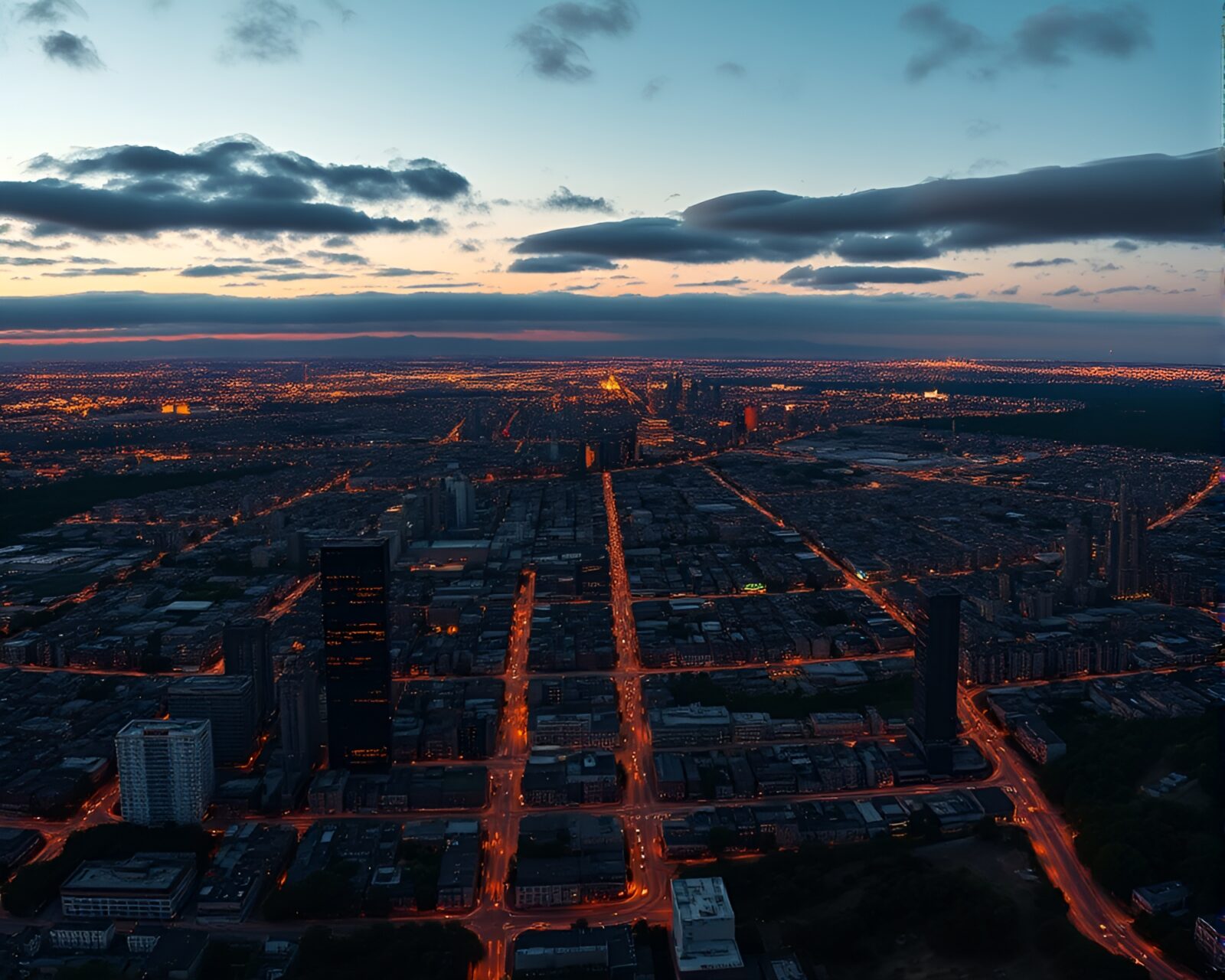 Panoramic view of satellite surrounded by golden hour glow