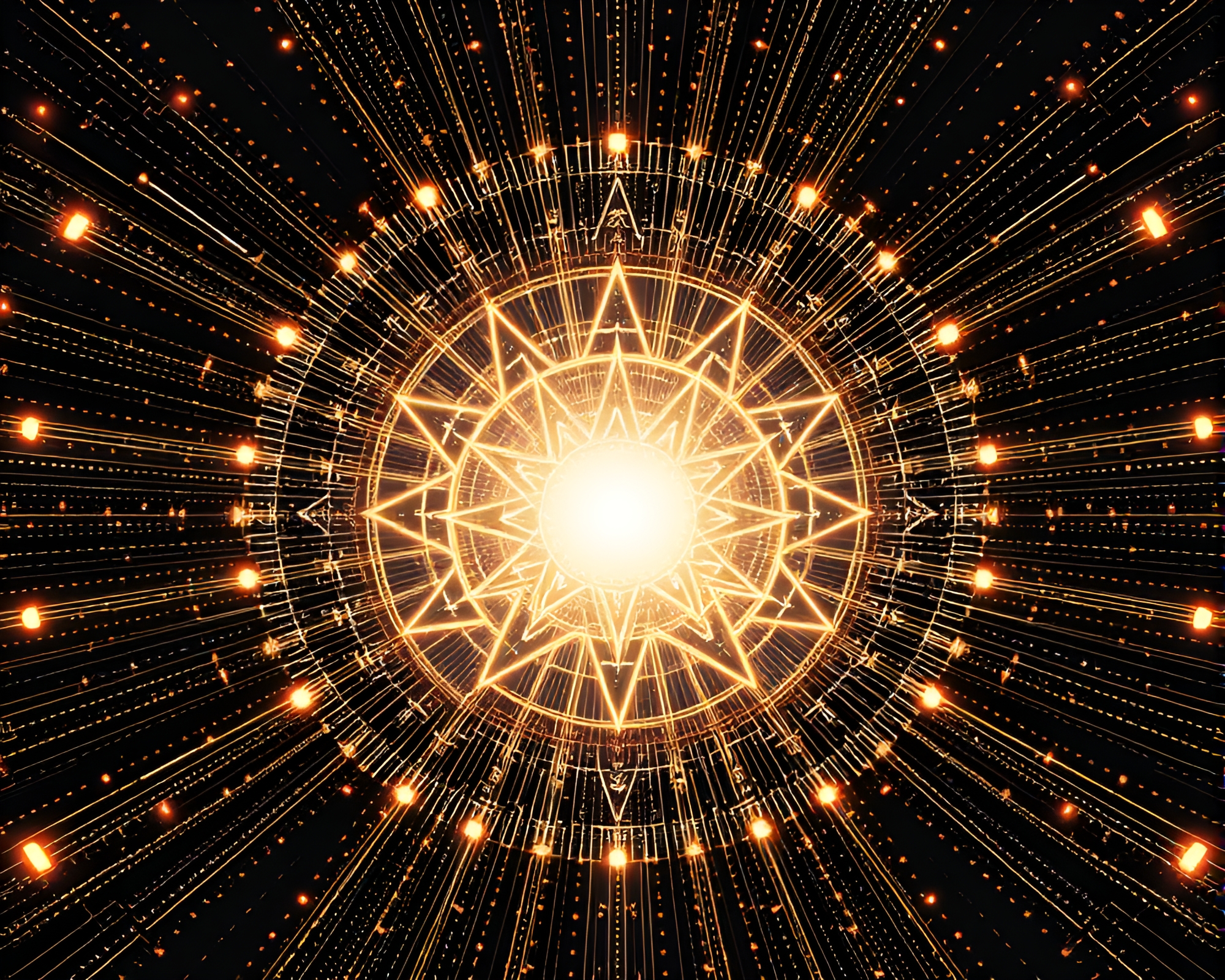 Esoteric Sigil Surrounded by Dot Matrix in AI-generated God Rays – free AI stock image