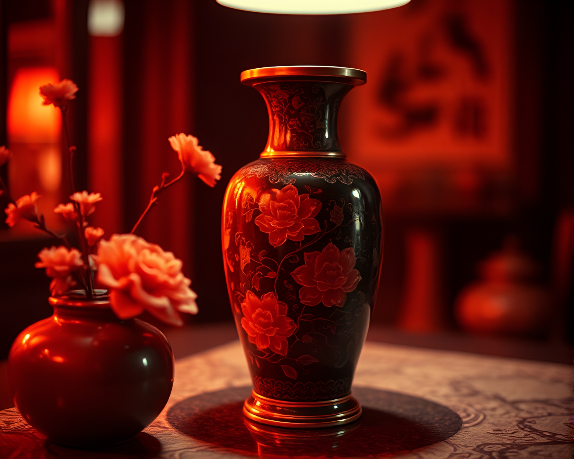 Film Noir Cloisonné Vase: Selective Focus Infrared Warmth – free AI stock image
