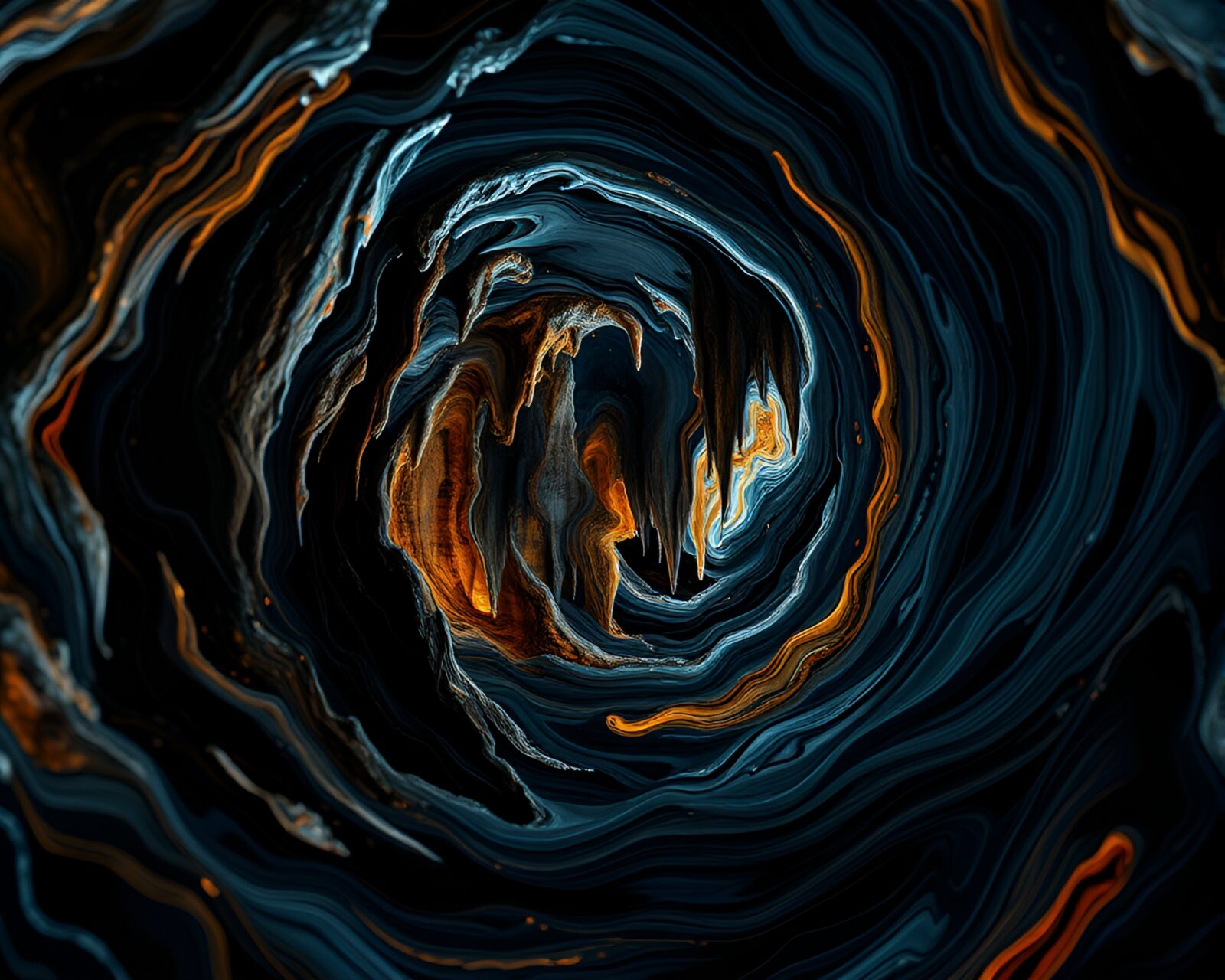 Abstract line art of twisted stalactites in rich oil colors