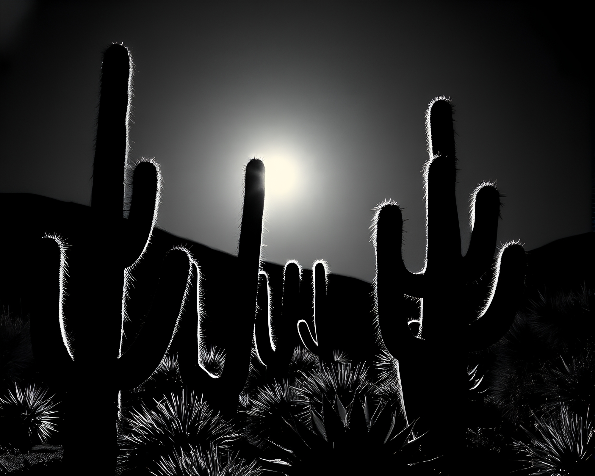 Desert Cactus in Dramatic Crosshatched Light – free AI stock image