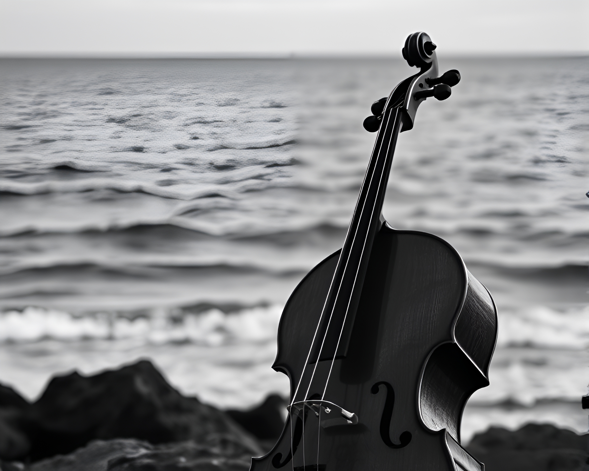 Soothing Cello Serenade in Monochrome Ocean Hues – free AI stock image