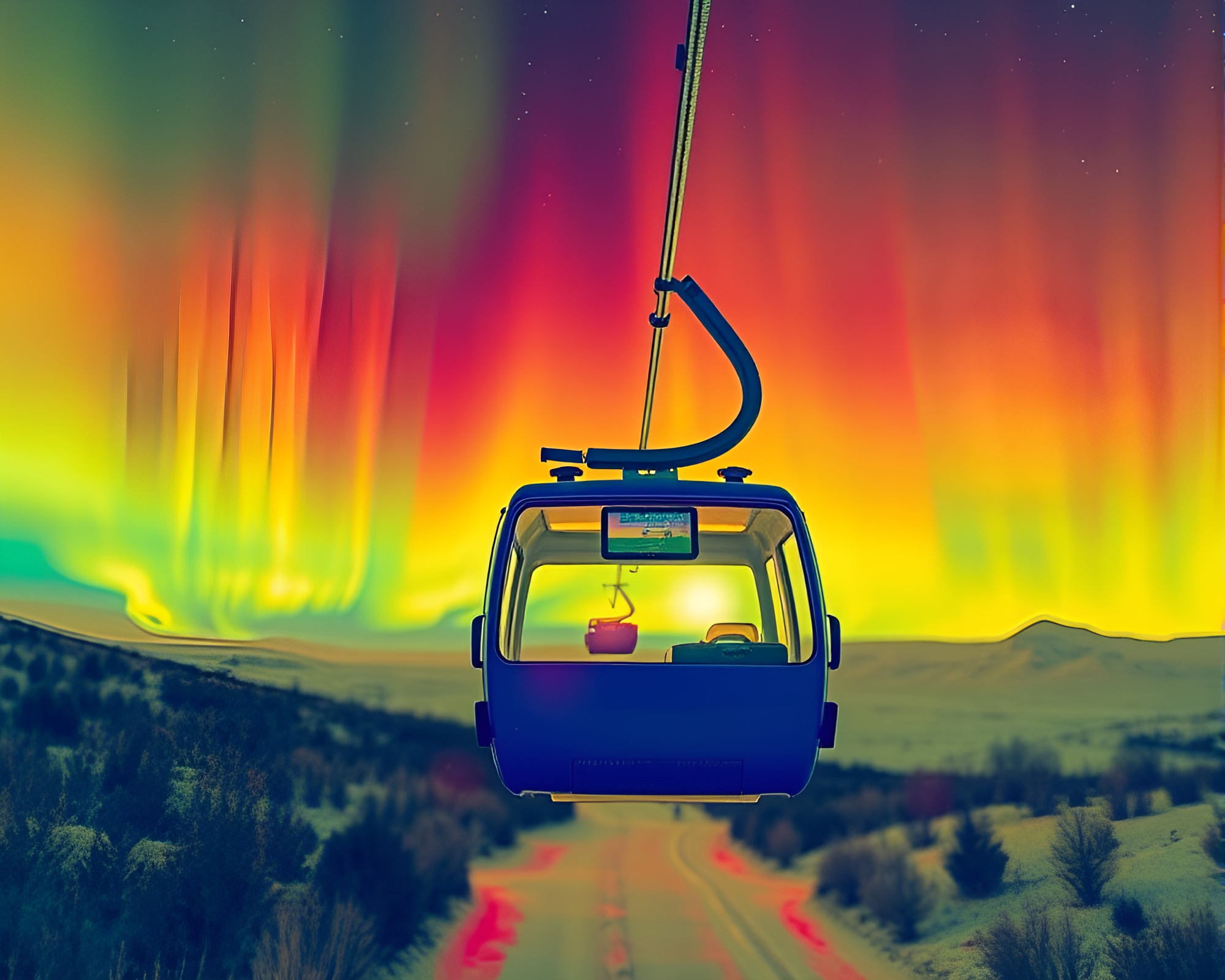 Prism Refraction Cable Car in Aurora Hues – free AI stock image