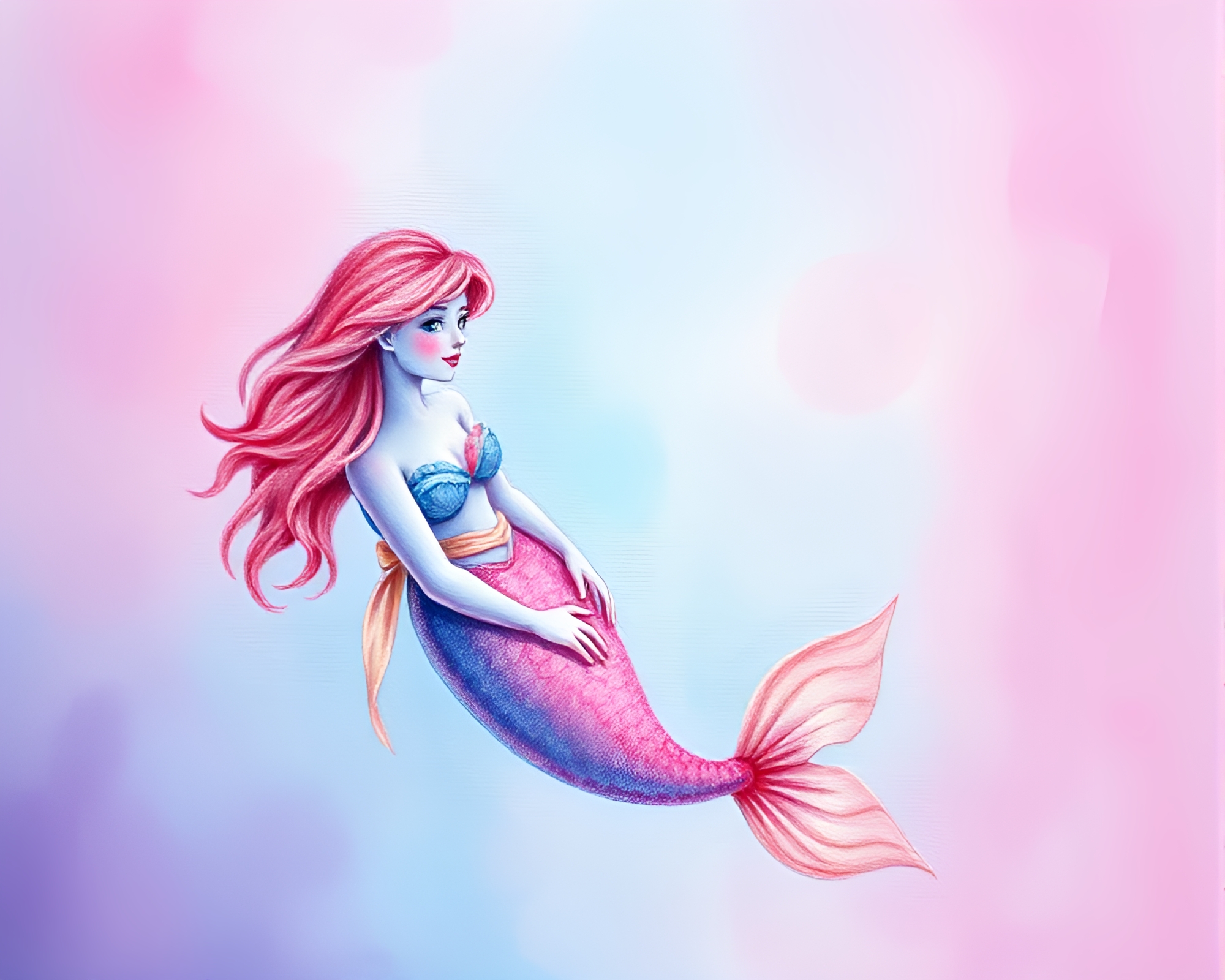 Enchanting Lens Distorted Gouache Mermaid Painting – free AI stock image