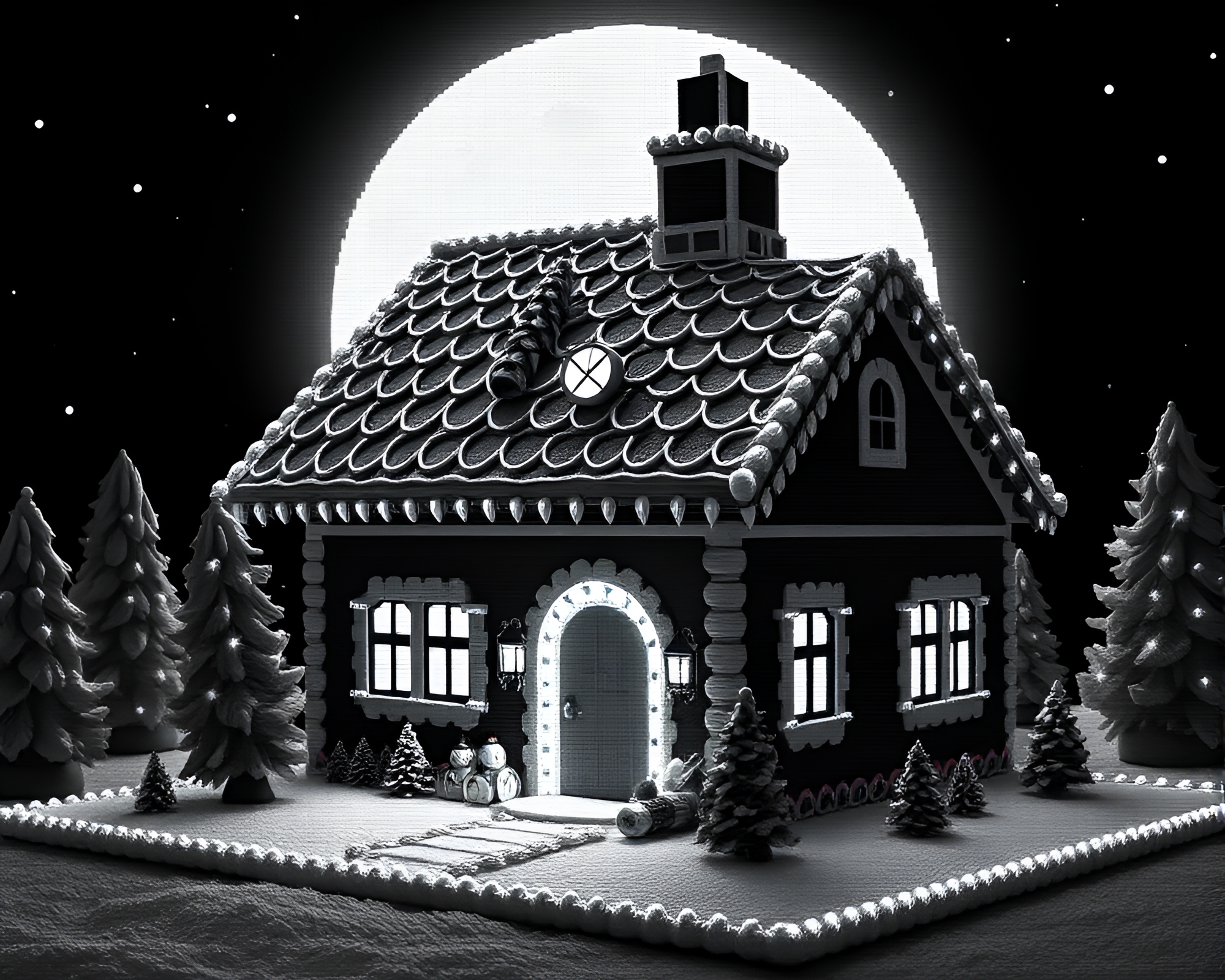 Gingerbread Lunar Landscape in LED Pixel Art – free AI stock image