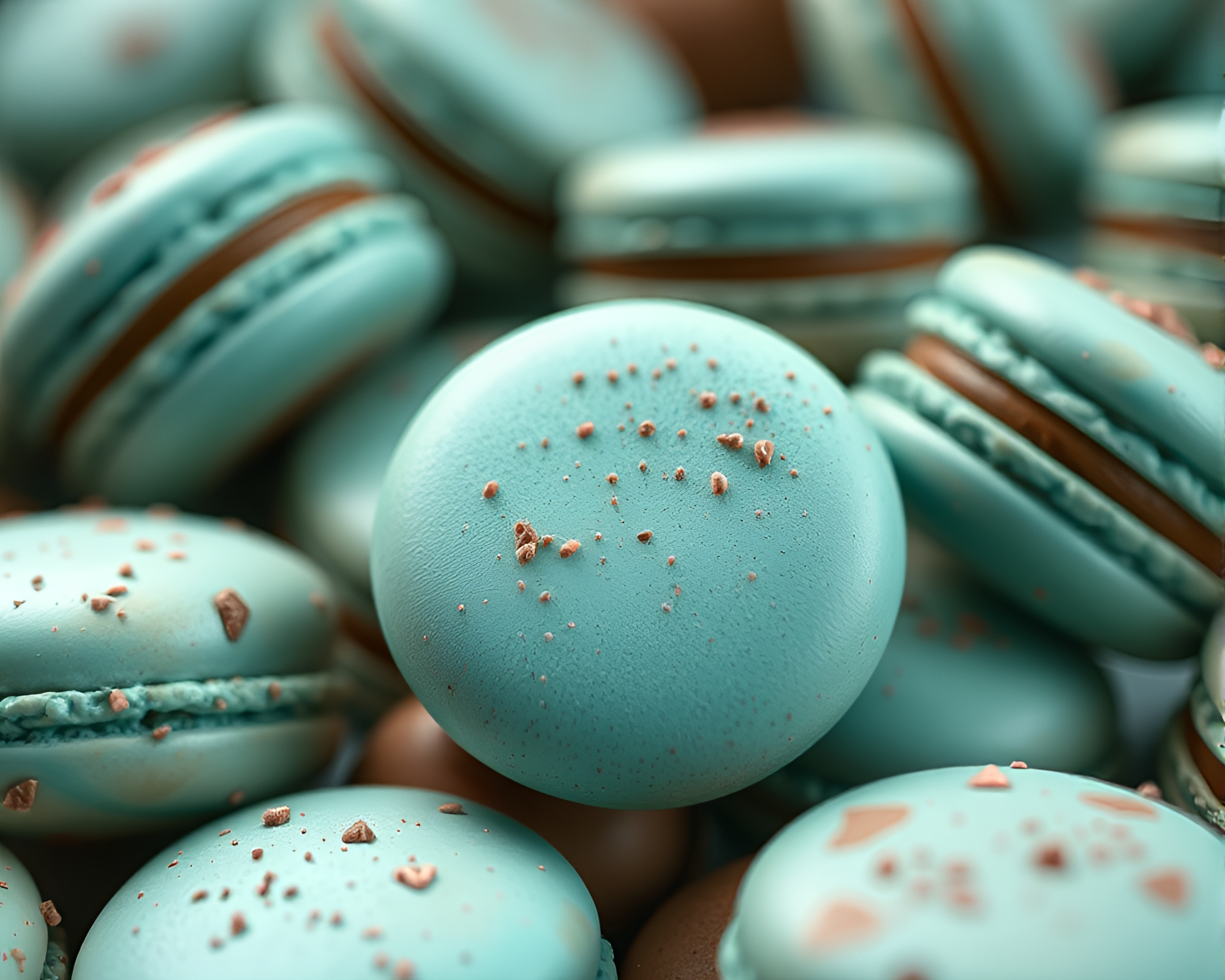 Sparkling Turquoise Macaron Array in 3D Scan Style – free AI stock image
