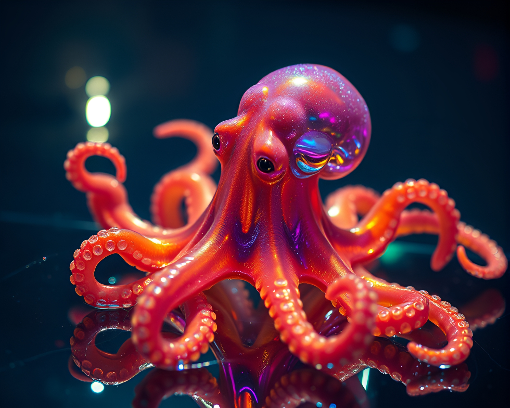 Ethereal Octopus Reflection in Divisionism Style – free AI stock image