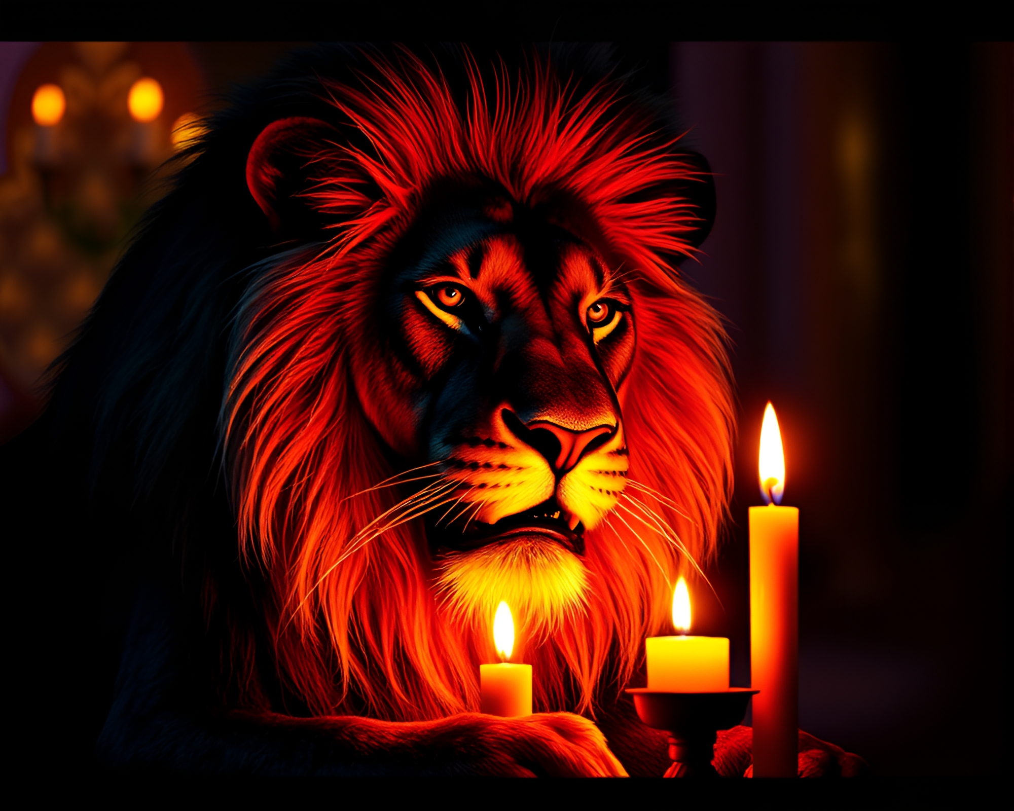 Lion in Candlelit Anaglyph 3D Crosshatching Composition – free AI stock image