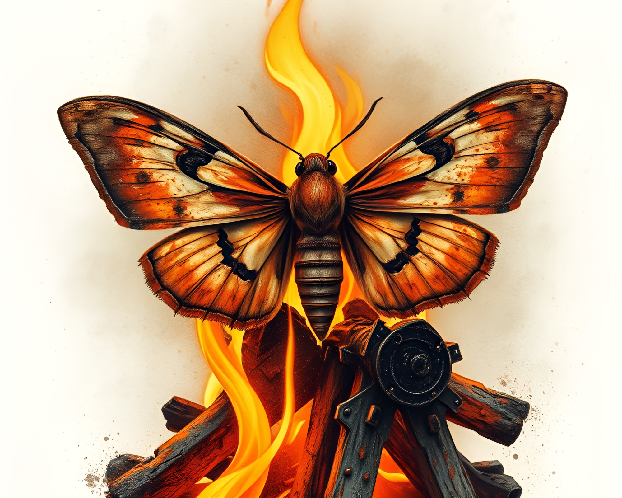 Rust Patina Moth Among Bonfire Warmth – free AI stock image