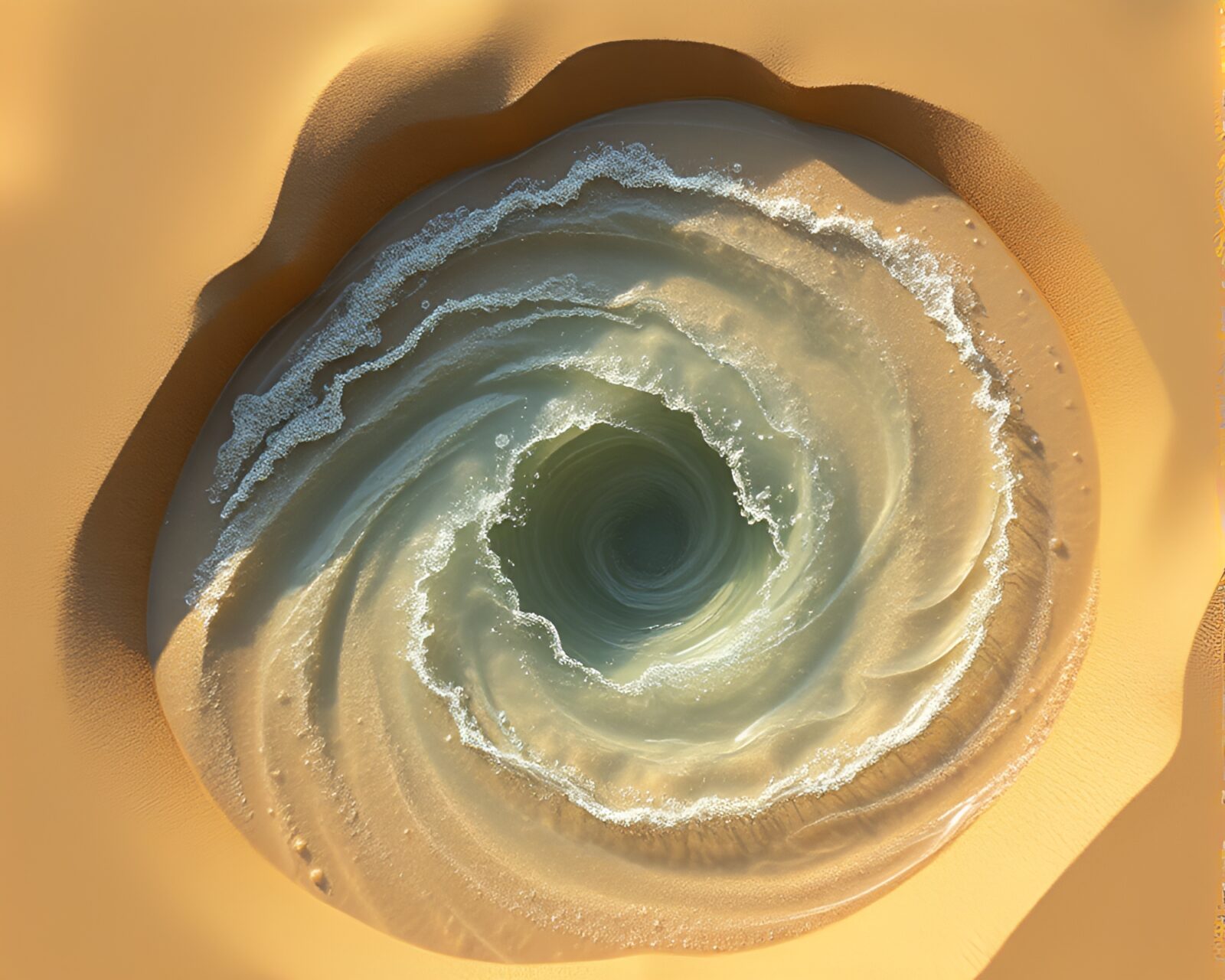 An otherworldly vortex meeting a desert oasis under oil-rich skies