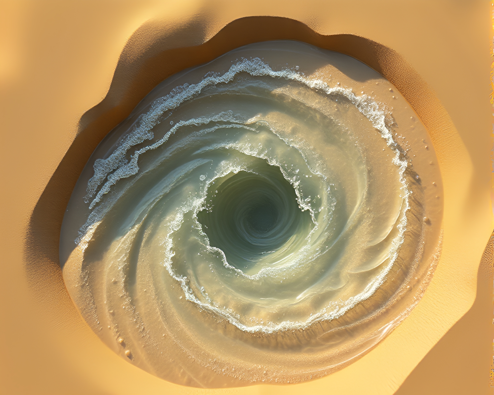 Surreal Sand Dune Water Whirlpool Collision – free AI stock image