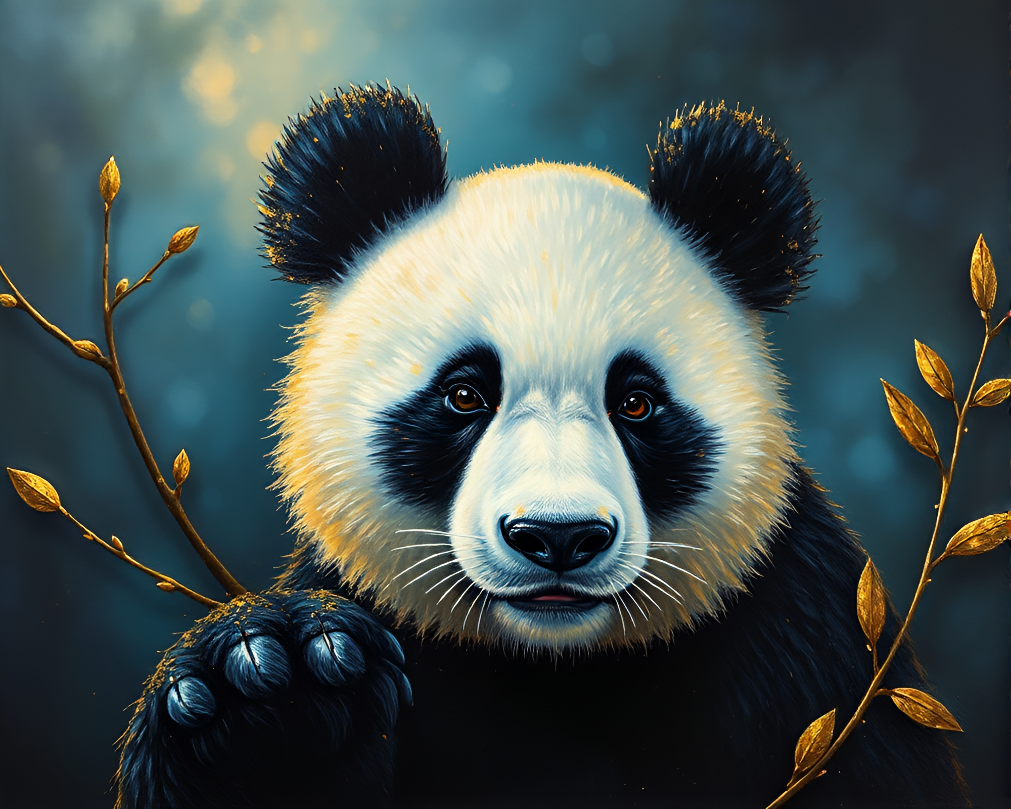 Gilded Panda Portrait in Spotlight – free AI stock image