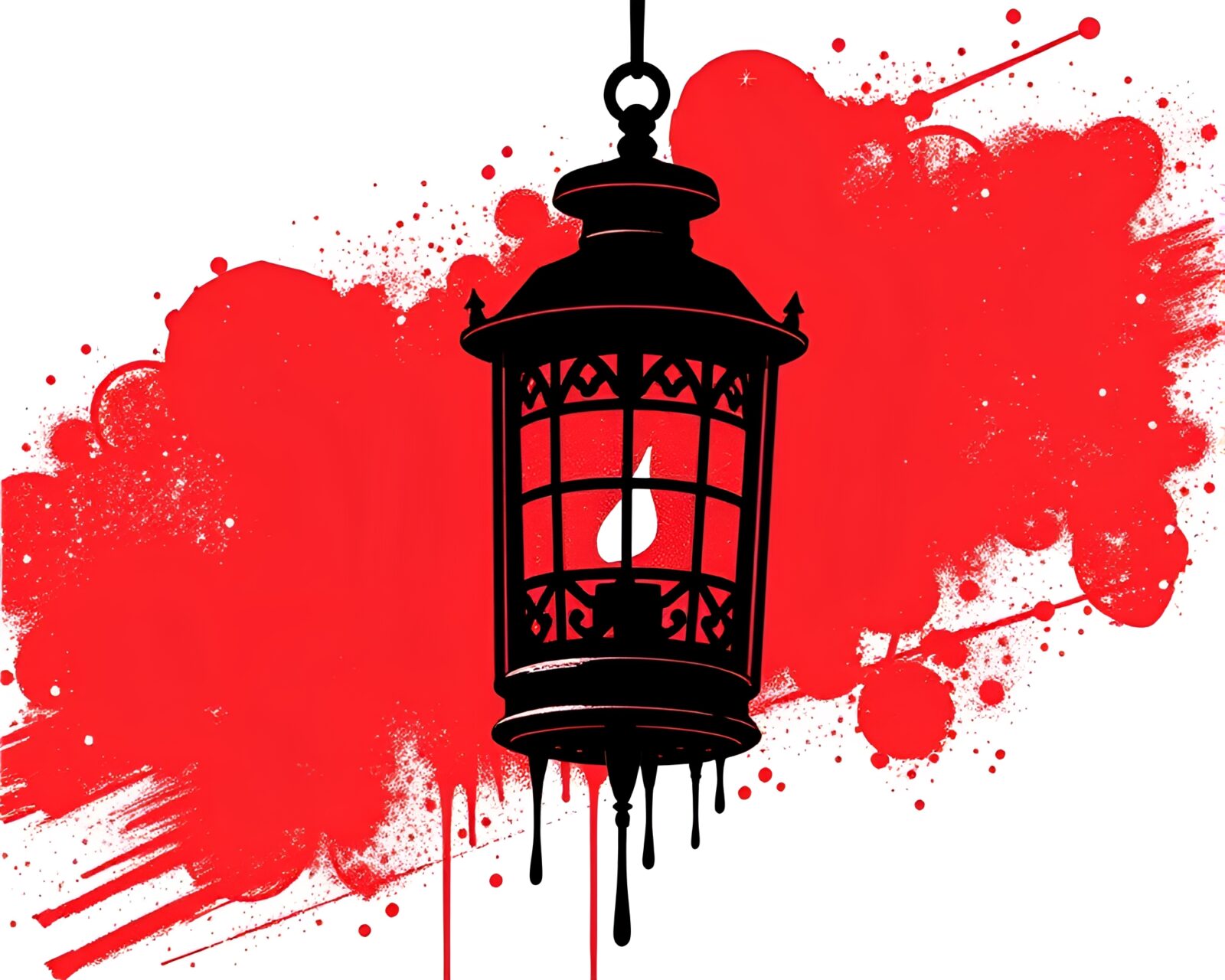 Abstract art of red lantern dripping paint on grid