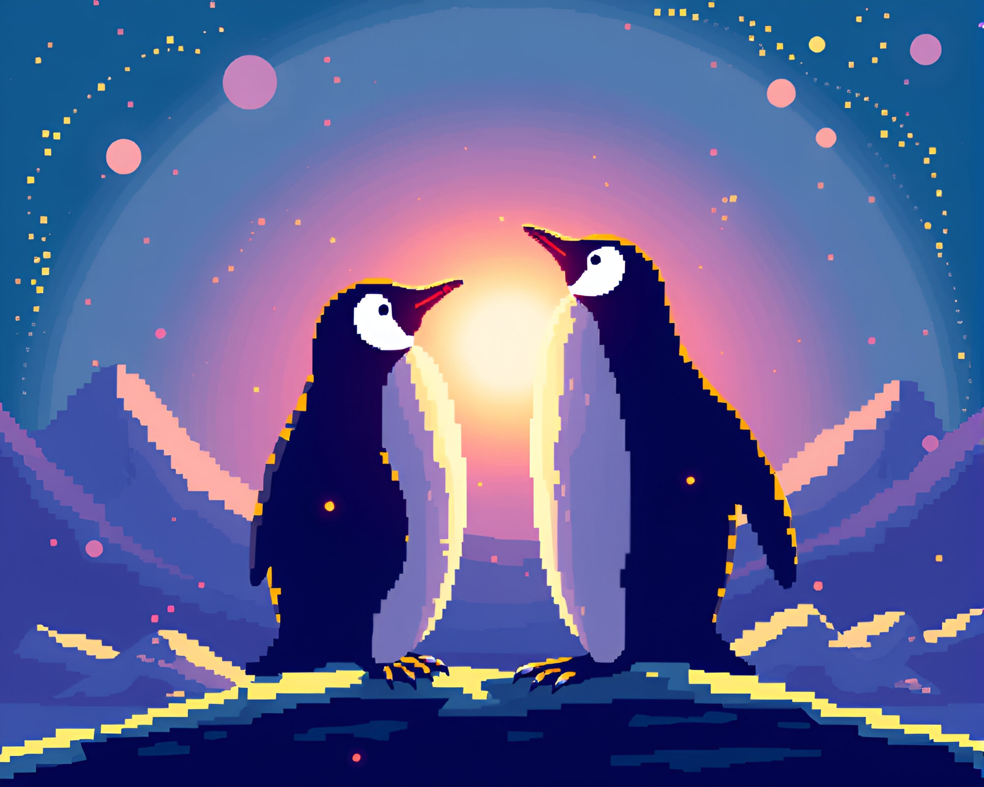 Radiant Penguin in Retro Pixel Art Style – free AI stock image
