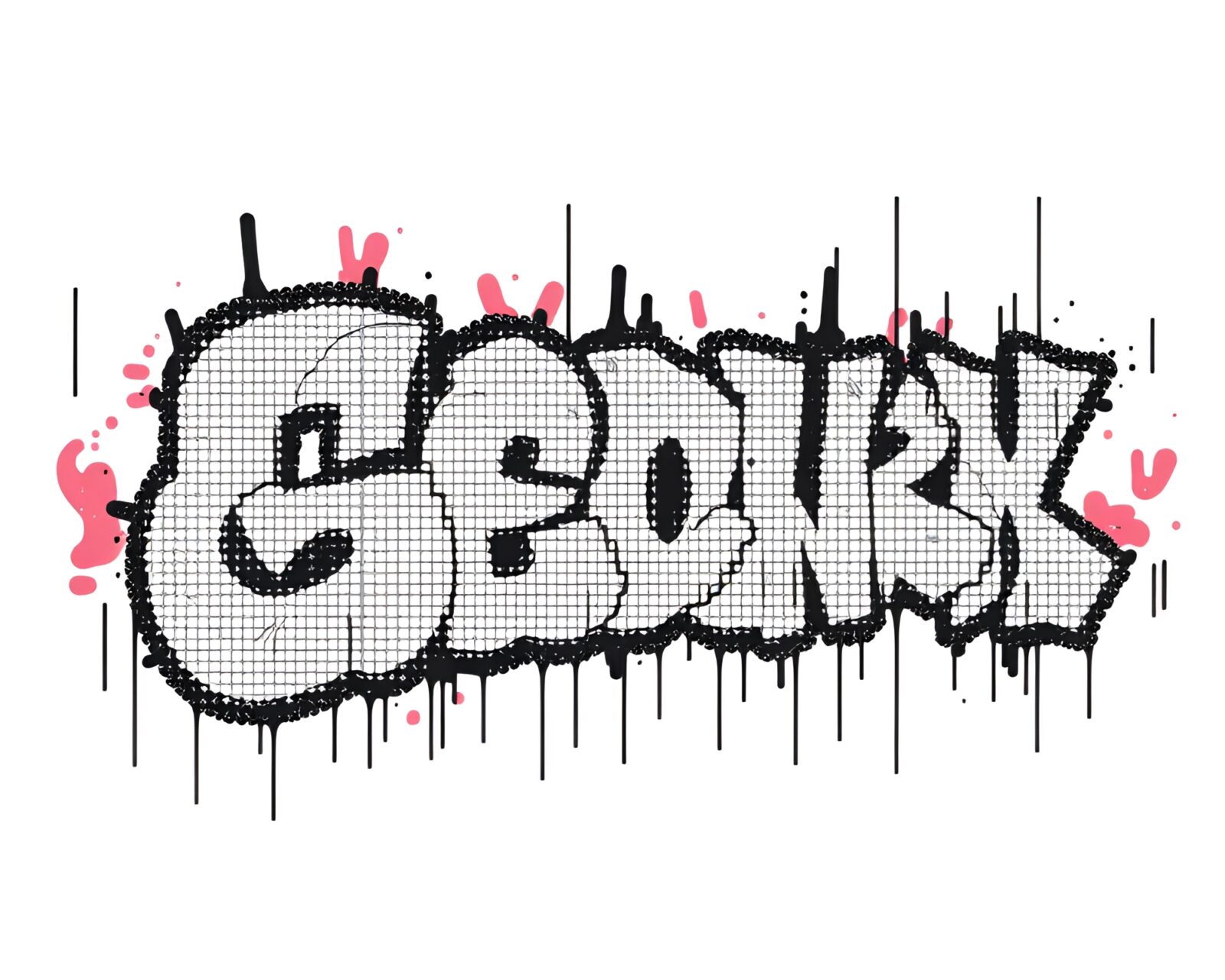 Ethereal pastel graffiti creeping through monochrome Lovecraftian abyss