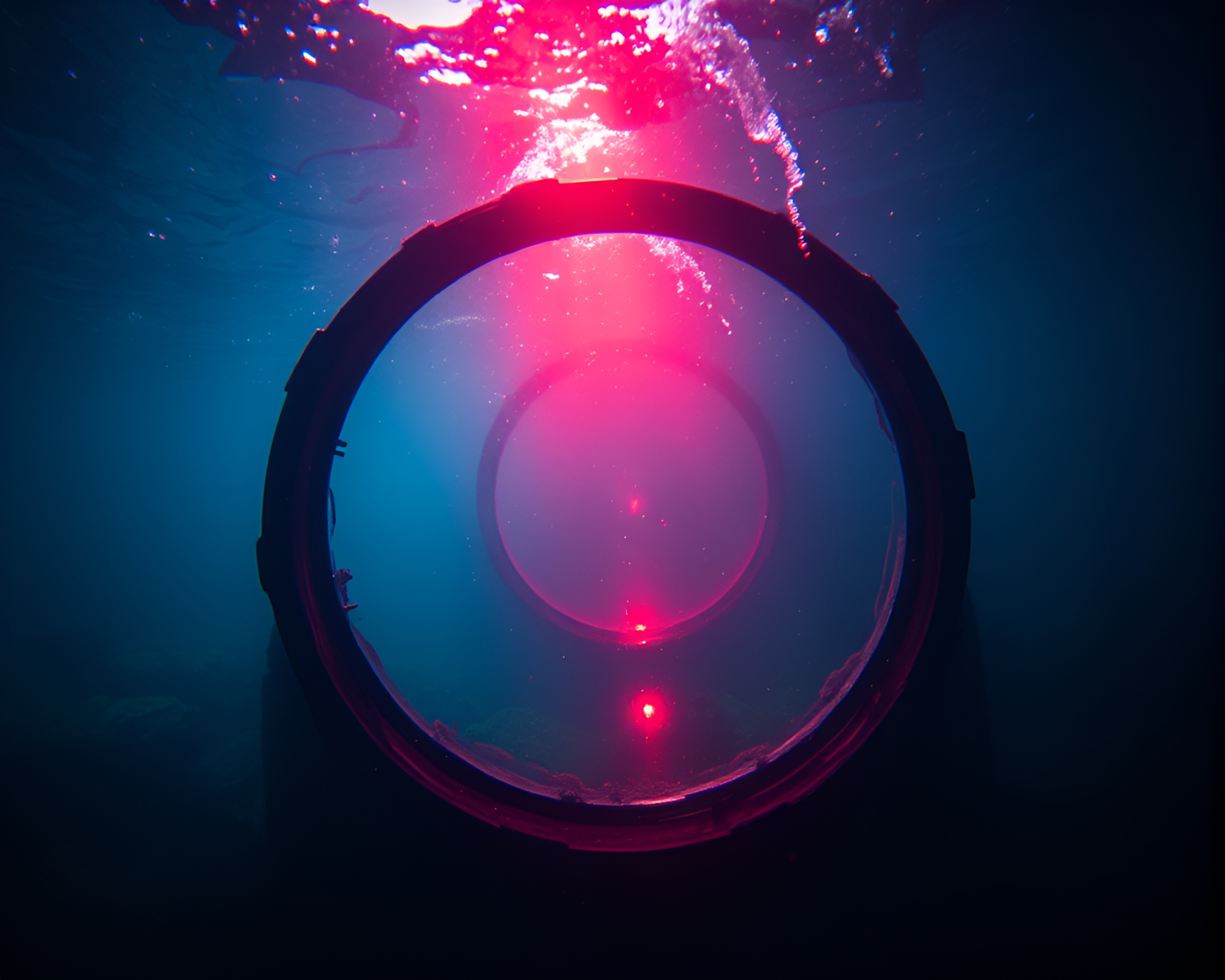 Lens Flare Shines on Underwater Brick Dome Structure – free AI stock image