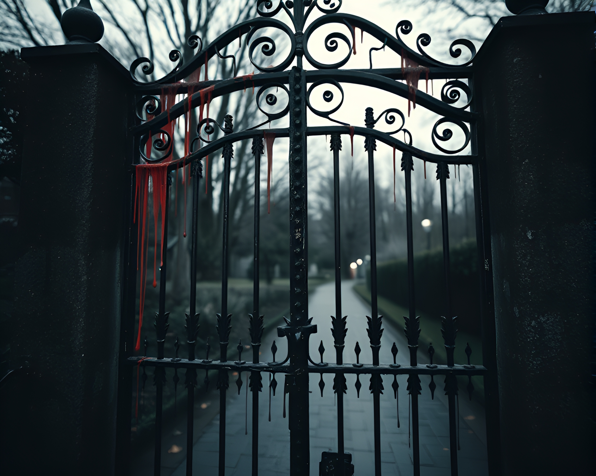 Ethereal Wrought Iron Gate with Paint Drips – free AI stock image