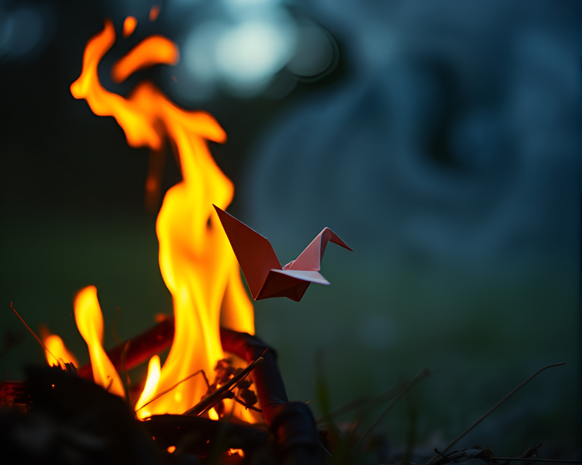 Origami Crane in Film Burn Bonfire Glow – free AI stock image