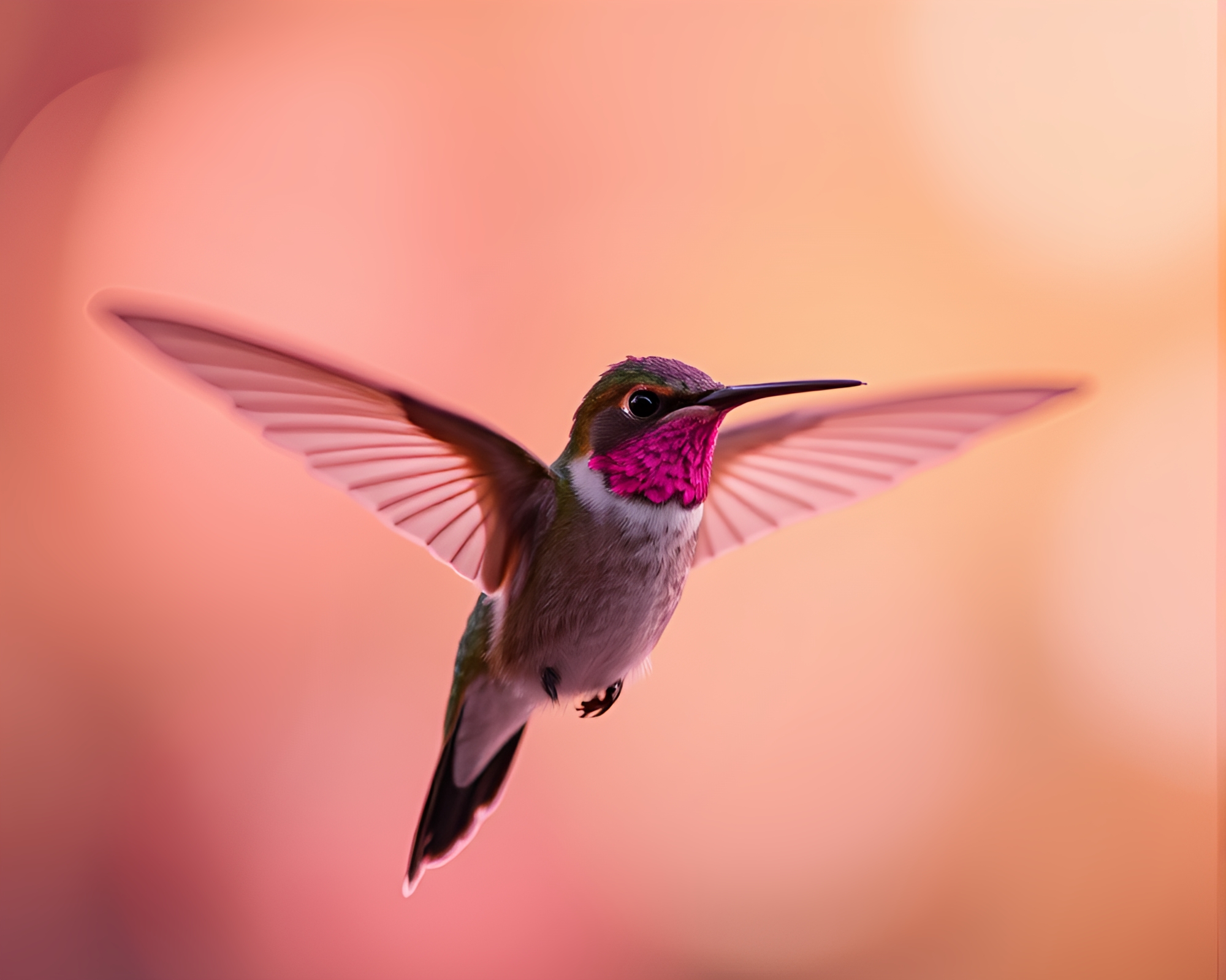 Blush Pink Hummingbird in Neon Lights – free AI stock image