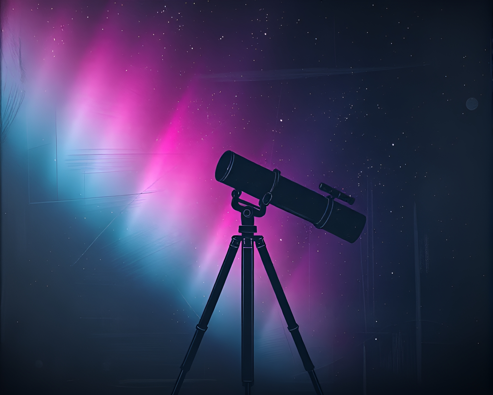 Aurora Hues and Data Visualizations: Chalkboard Telescope Scene – free AI stock image