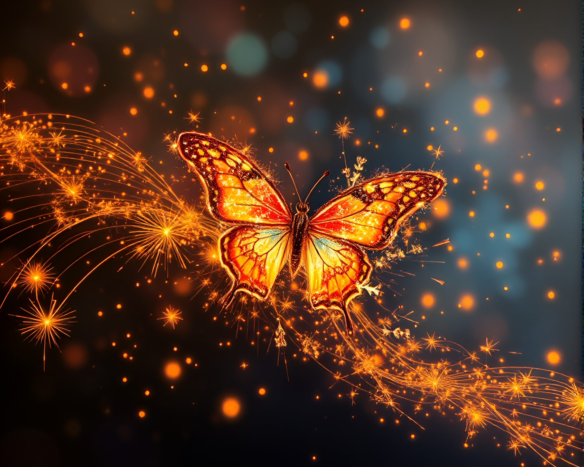 Silk Butterfly Sparkler Trails Mural Painting – free AI stock image