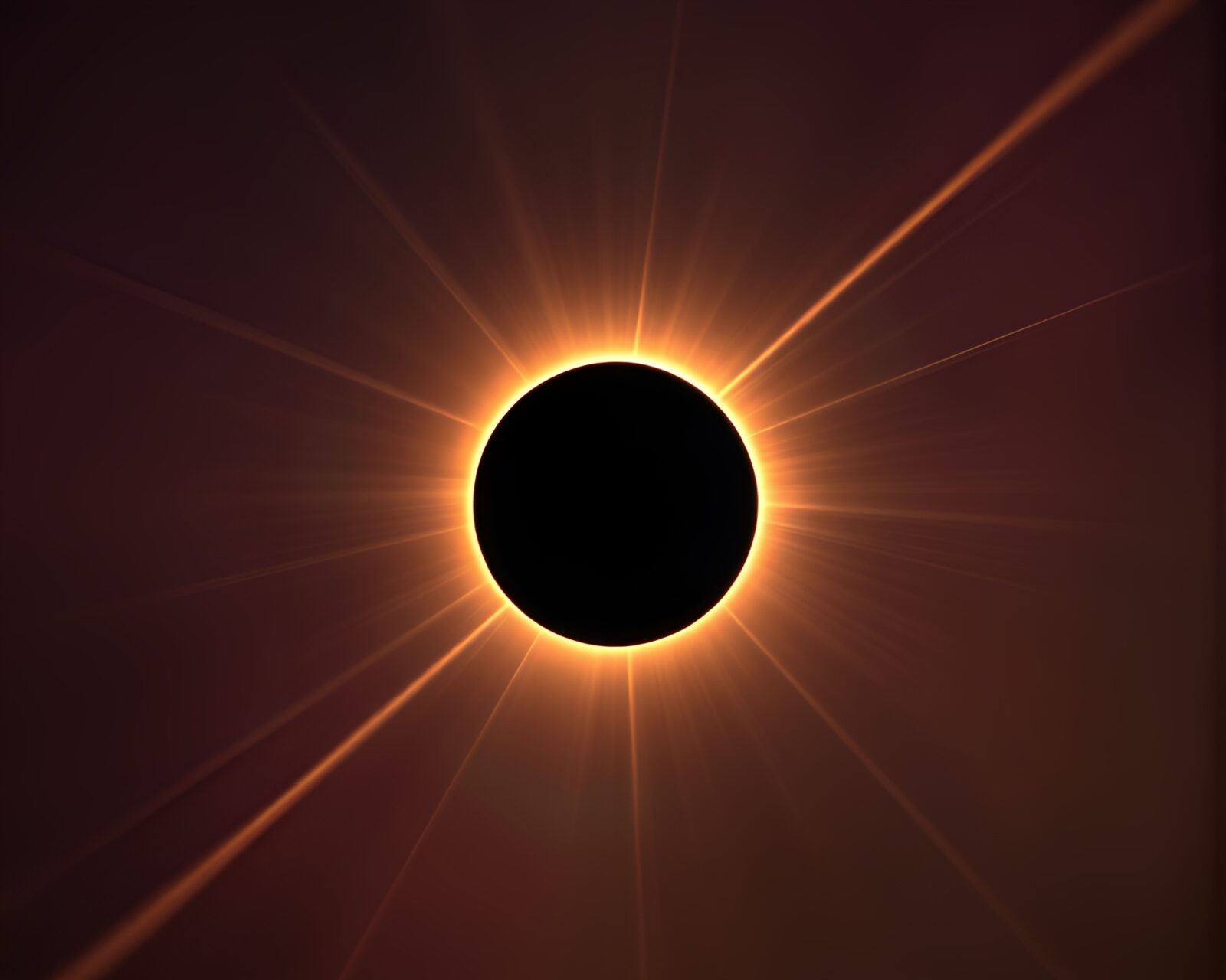 Intense laser beams cutting through colorful sky during eclipse