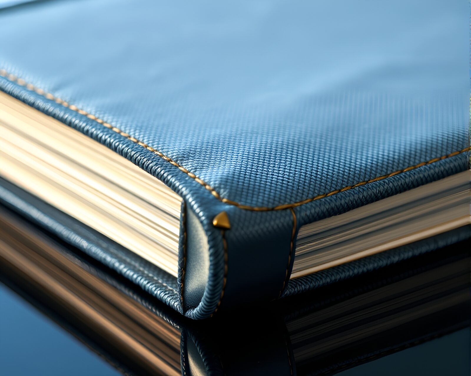 Abstract composition of chrome, leather diary, and denim