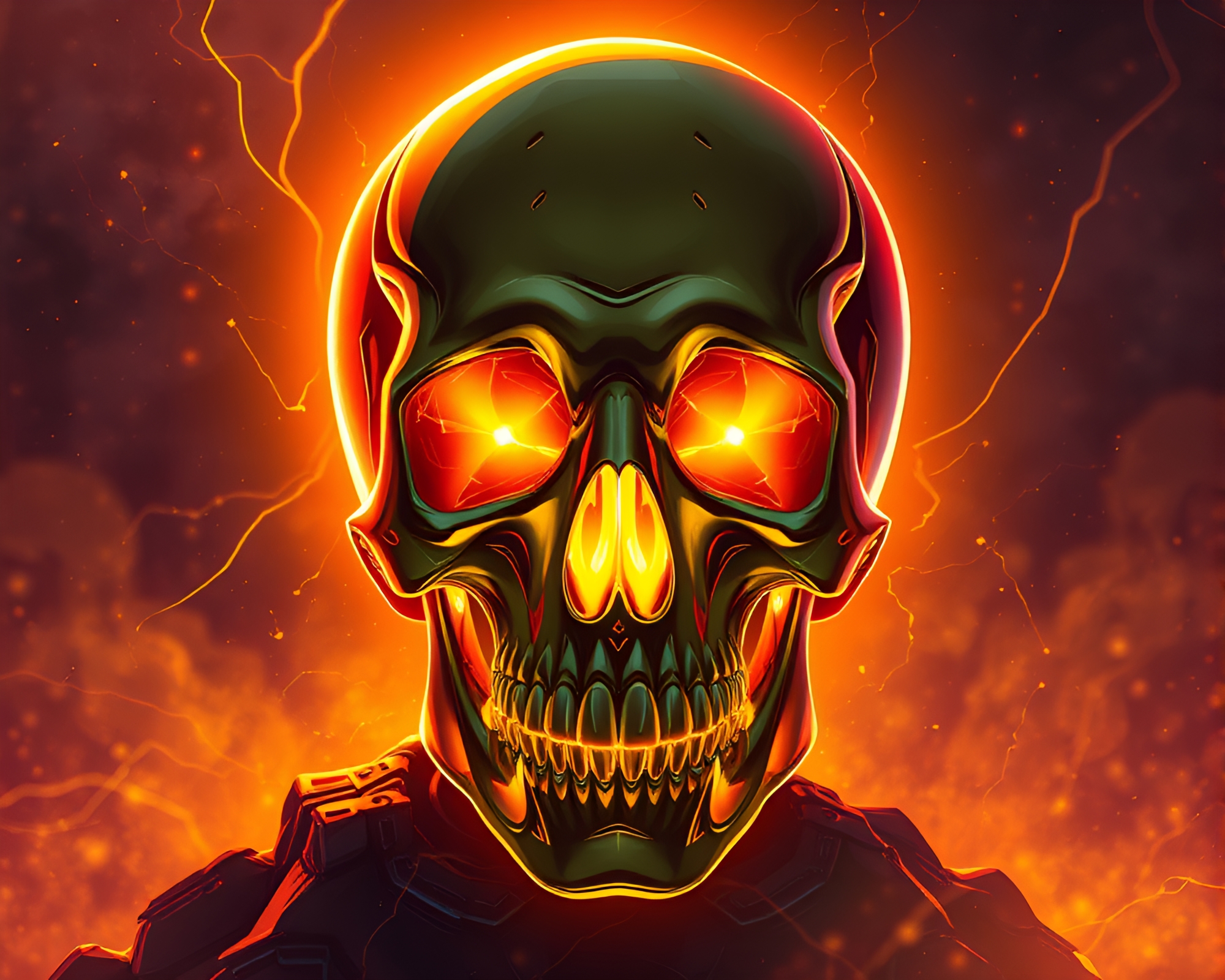 Cyberpunk Crystal Skull Illuminated by Golden Hour Glow – free AI stock image