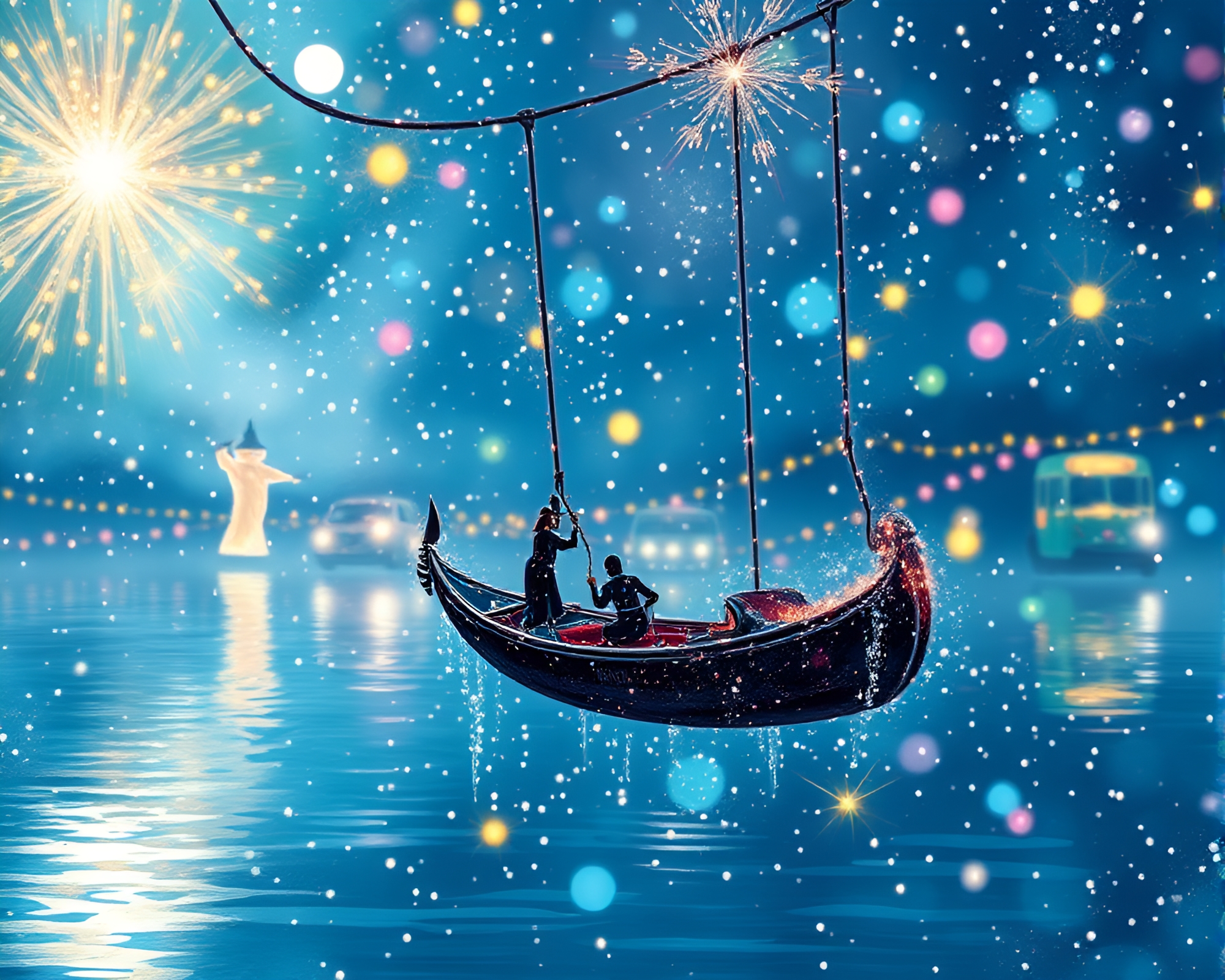 Gondola Lift in Acrylic Spatters Fashion Illustration – free AI stock image