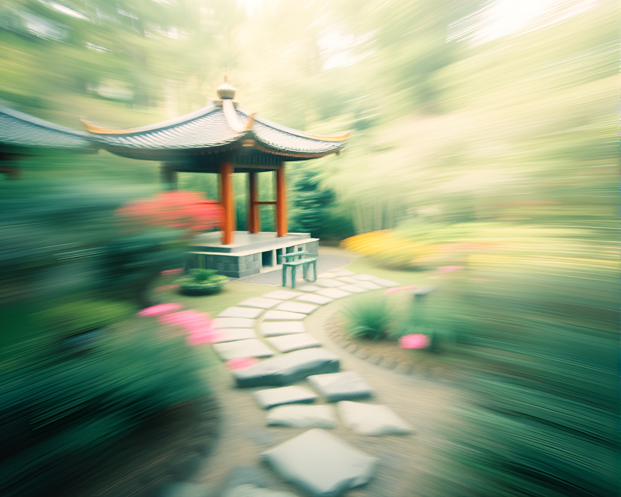Zen Garden Serenity in Motion Blur and Film Grain – free AI stock image