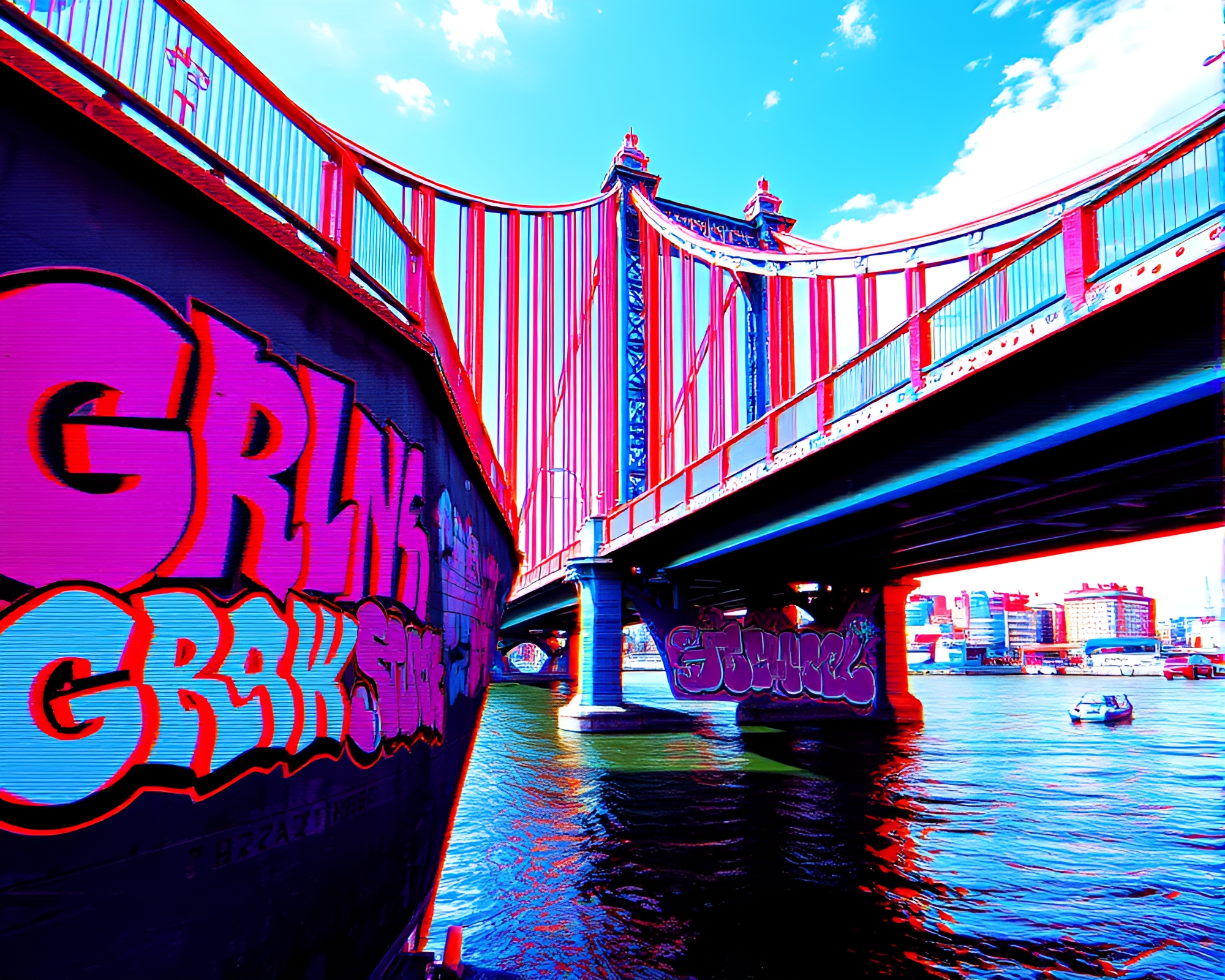Glitch Art Bridge in Graffiti 3D – free AI stock image