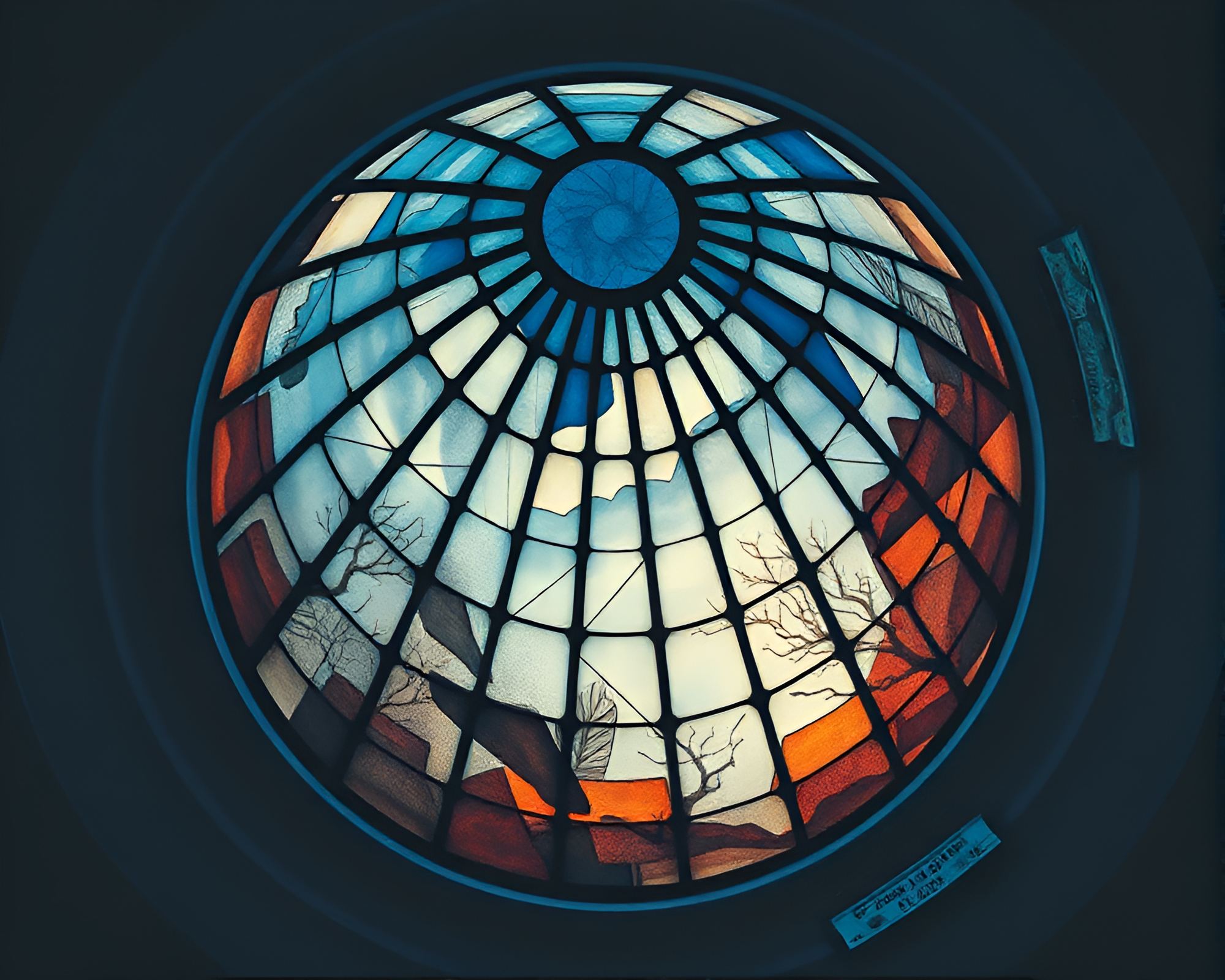 Surreal Stained Glass Dome at Dynamic Angle – free AI stock image