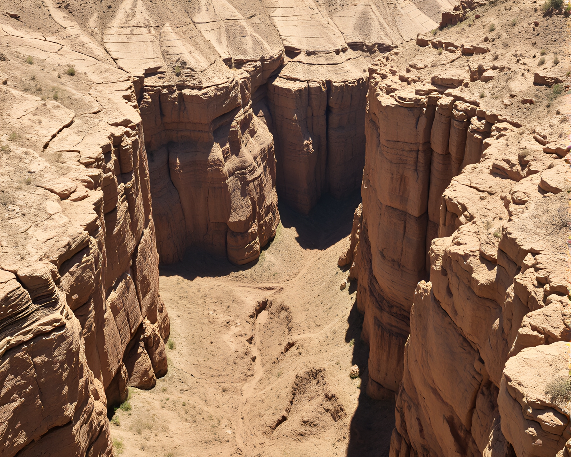 Cracked Earth Canyon Cliffside Shadow Landscape – free AI stock image