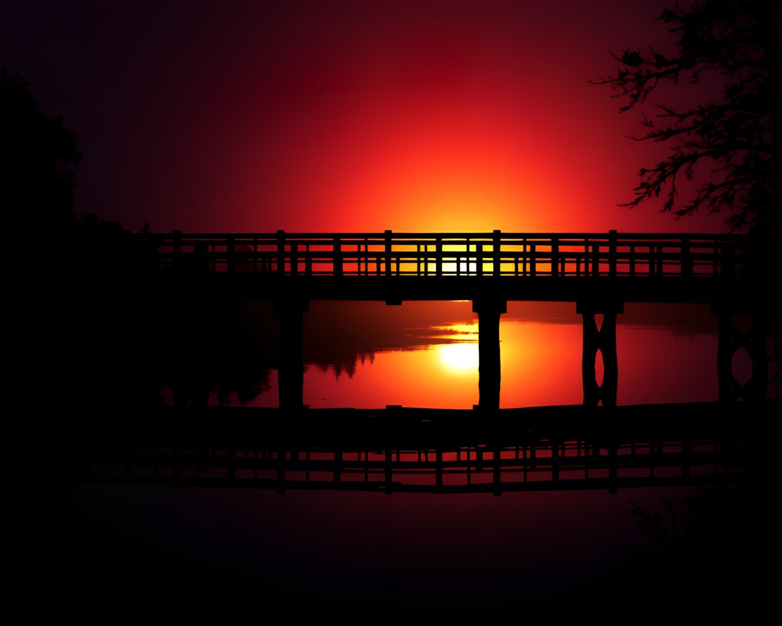 Procedural texture image with pixelated light on wooden bridge